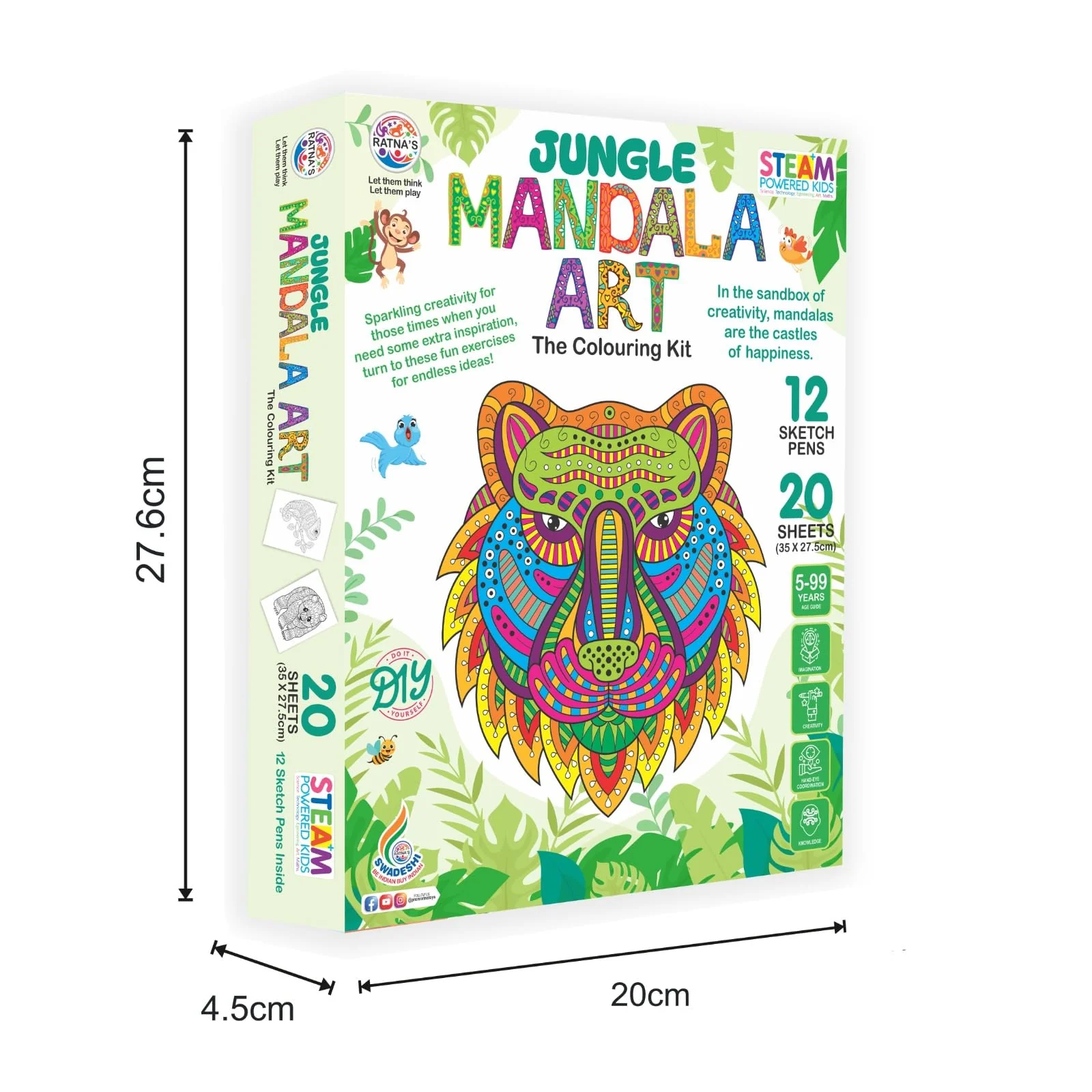 Ratna's Jungle Mandala Art Colouring Kit - 20 Sheets (35 x 27.5 cm) with 12 Sketch Pens Inside - Creative Coloring Fun for All Ages - Image 4