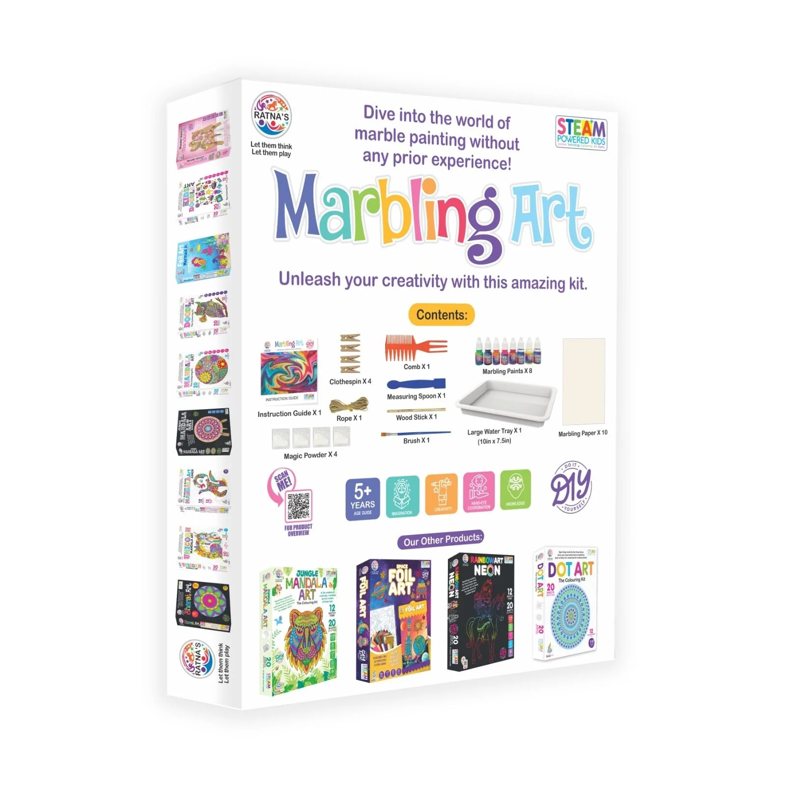 Ratna's Marbling Art & Craft Magic Paint Kit, Water Marbling Kit for Kids, Craft Kits & Supplies, STEAM Powered DIY Creative Activity Toys for 5+ Year Old - Image 2
