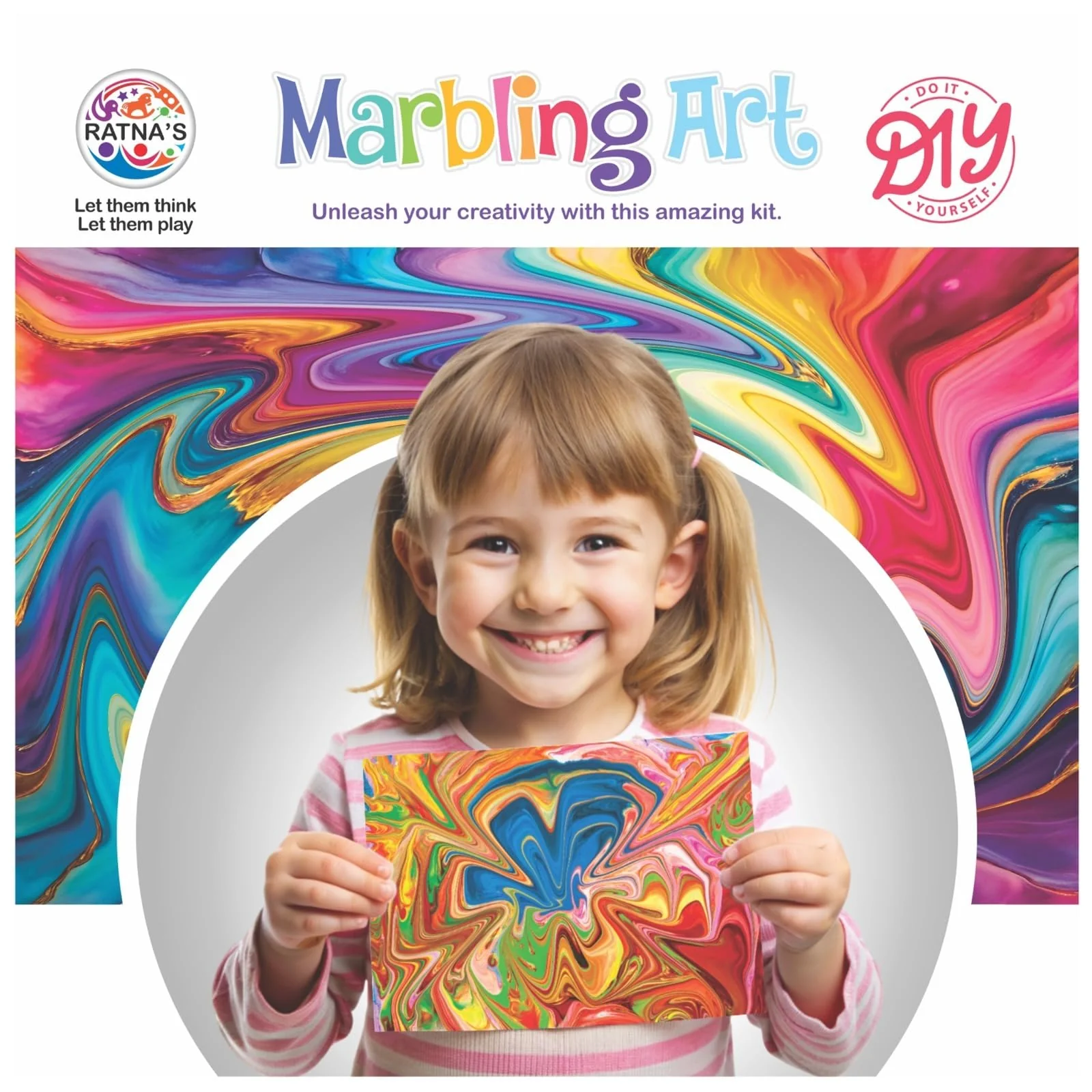 Ratna's Marbling Art & Craft Magic Paint Kit, Water Marbling Kit for Kids, Craft Kits & Supplies, STEAM Powered DIY Creative Activity Toys for 5+ Year Old - Image 4