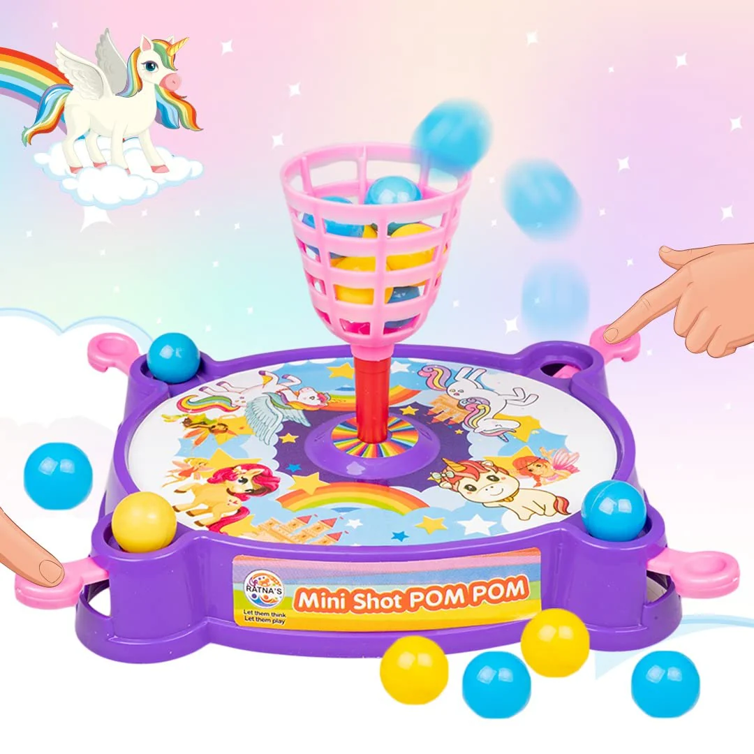 Ratna's Mini Shot Pom Pom Unicorn Printed Basket Ball Family Board Action Game to Play with Fun - Image 2