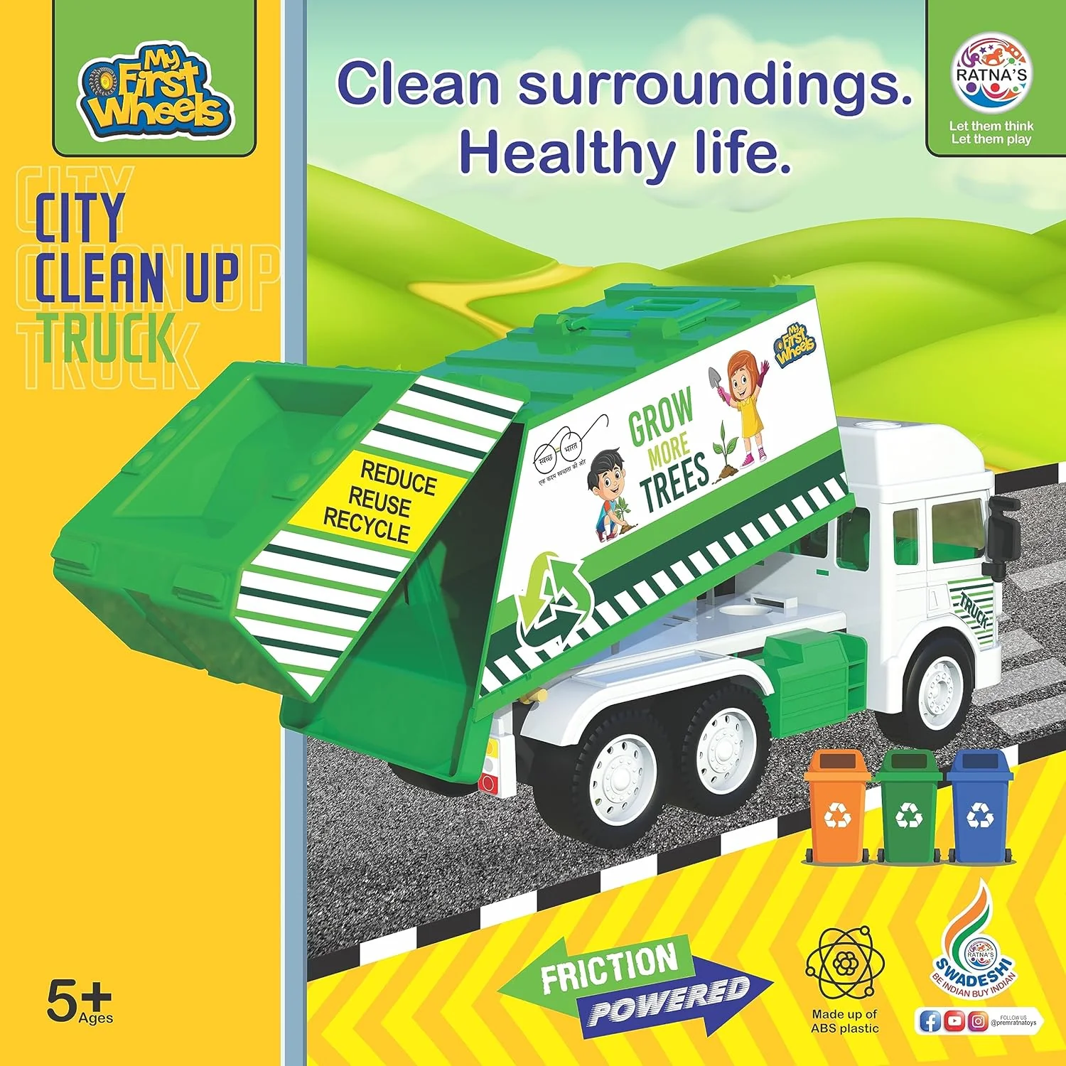 Ratna's My First Wheels Garbage Truck | Friction Powered Big Size Vehicle for Kids - Image 6
