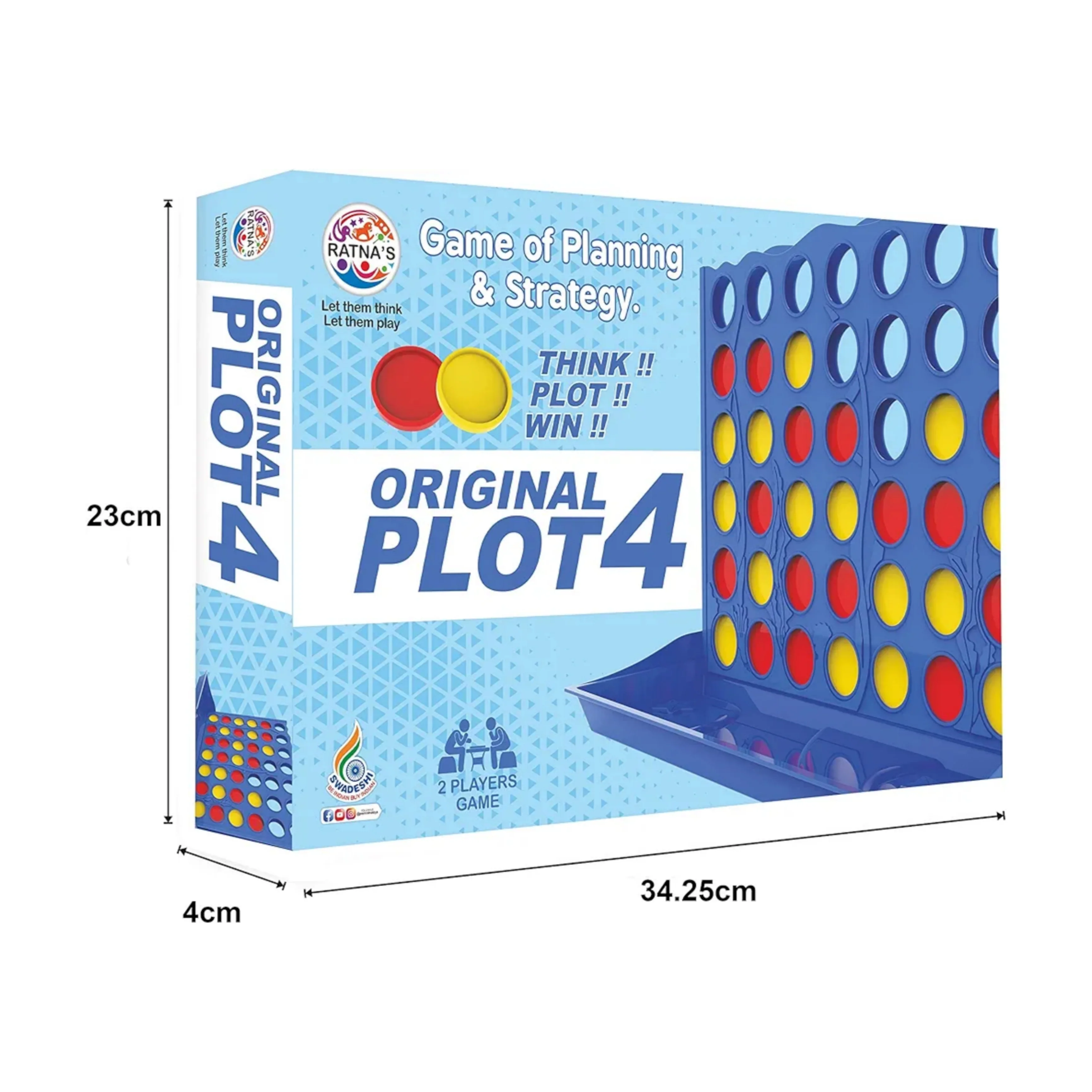 Ratna's Original Plot 4 Big Board Game Family Game Strategy Game for 2 Players Ages 5 & Up - Image 4