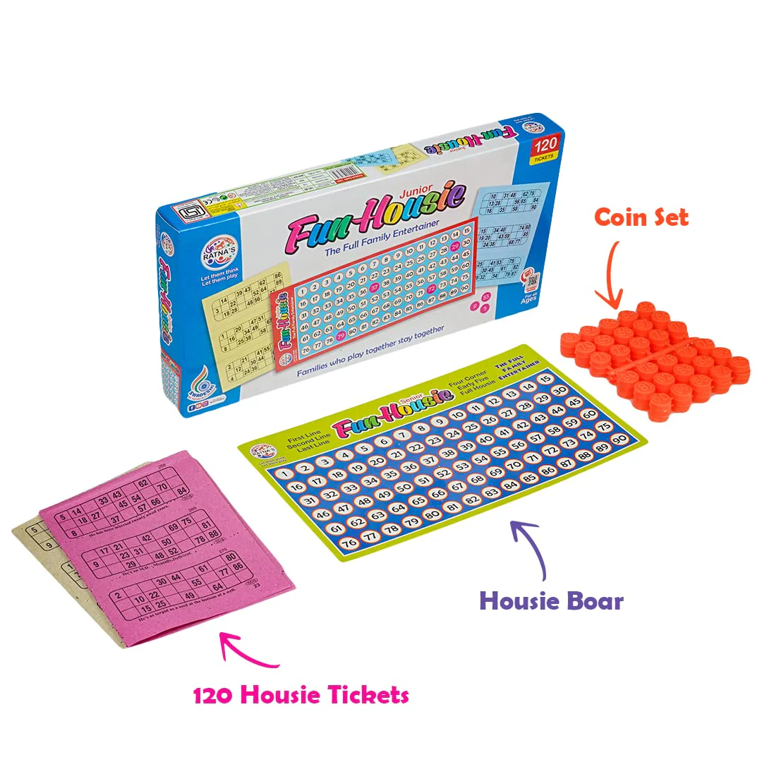 Ratna's Plastic Family Game Fun Housie Small with 120 Tickets Board Game, Multicolour, Fixing Checking Board, 90 Coins, and Tickets - Image 3