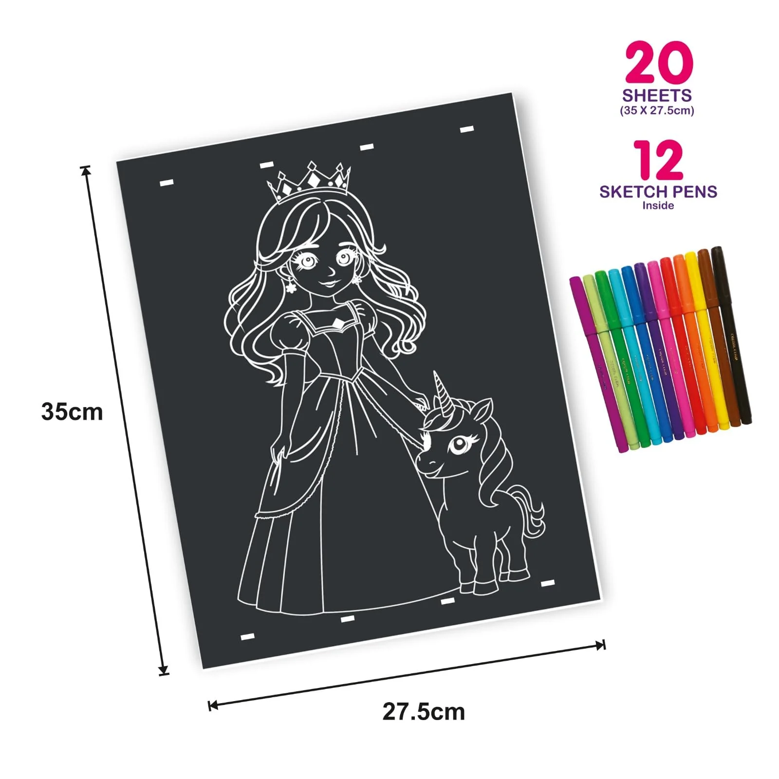 Ratna's RainbowArt Neon Colors Creative Coloring Kit with 20 Sheets and 12 Sketch Pens, 35x27.5cm Sheets - Creative Coloring Fun for All Ages - Image 3