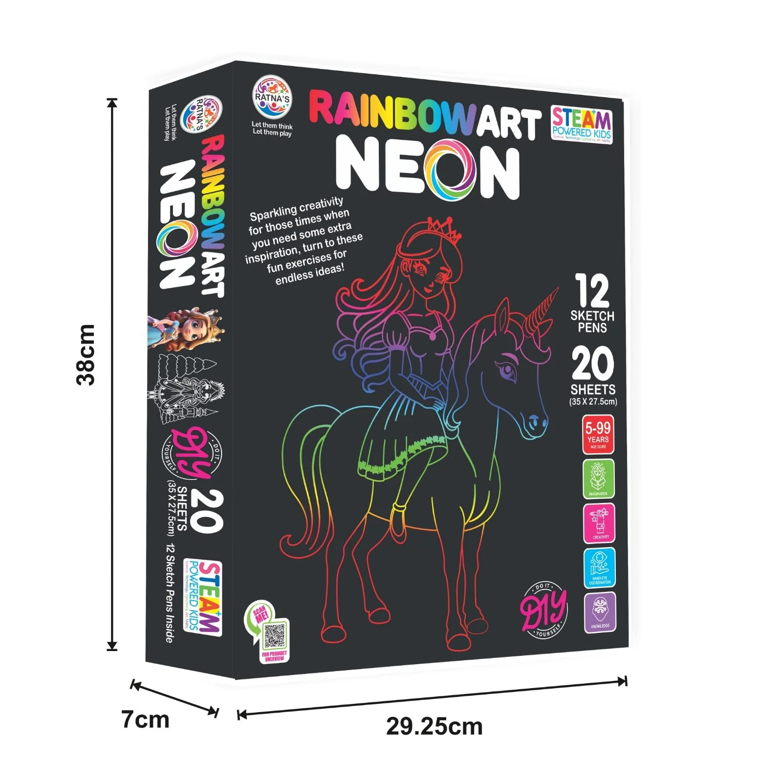 Ratna's RainbowArt Neon Colors Creative Coloring Kit with 20 Sheets and 12 Sketch Pens, 35x27.5cm Sheets - Creative Coloring Fun for All Ages - Image 5
