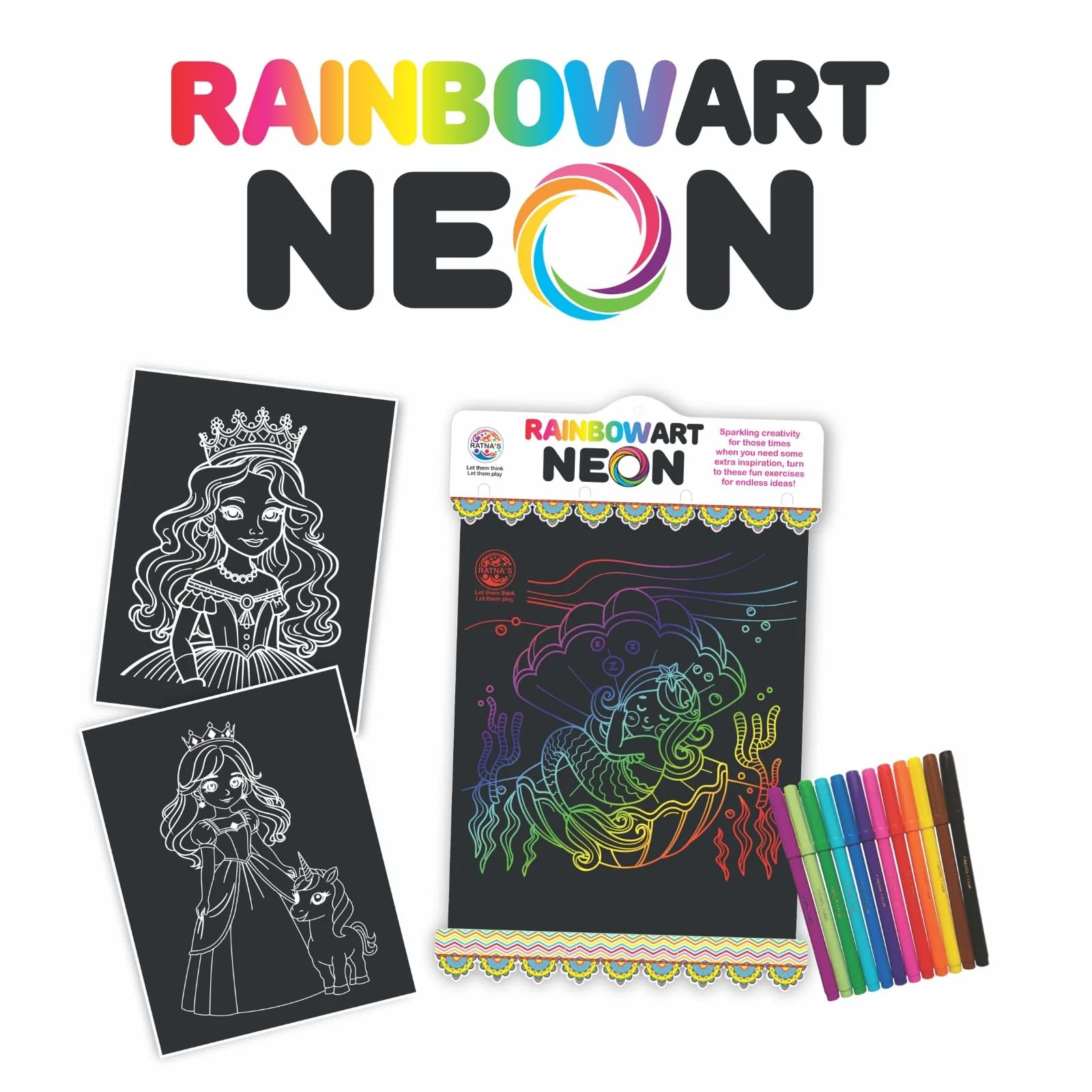 Ratna's RainbowArt Neon Colors Creative Coloring Kit with 20 Sheets and 12 Sketch Pens, 35x27.5cm Sheets - Creative Coloring Fun for All Ages - Image 6