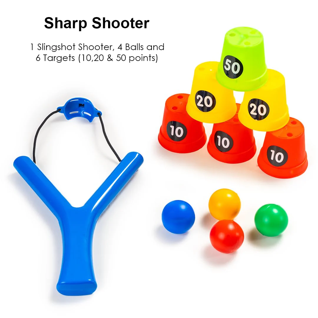 Ratna's Sharp Shooter with 6 Plastic Cup Targets & 4 Balls, Slingshot Catapult Gulel Power Blaster Archery for Kids 5+ Years - Image 2