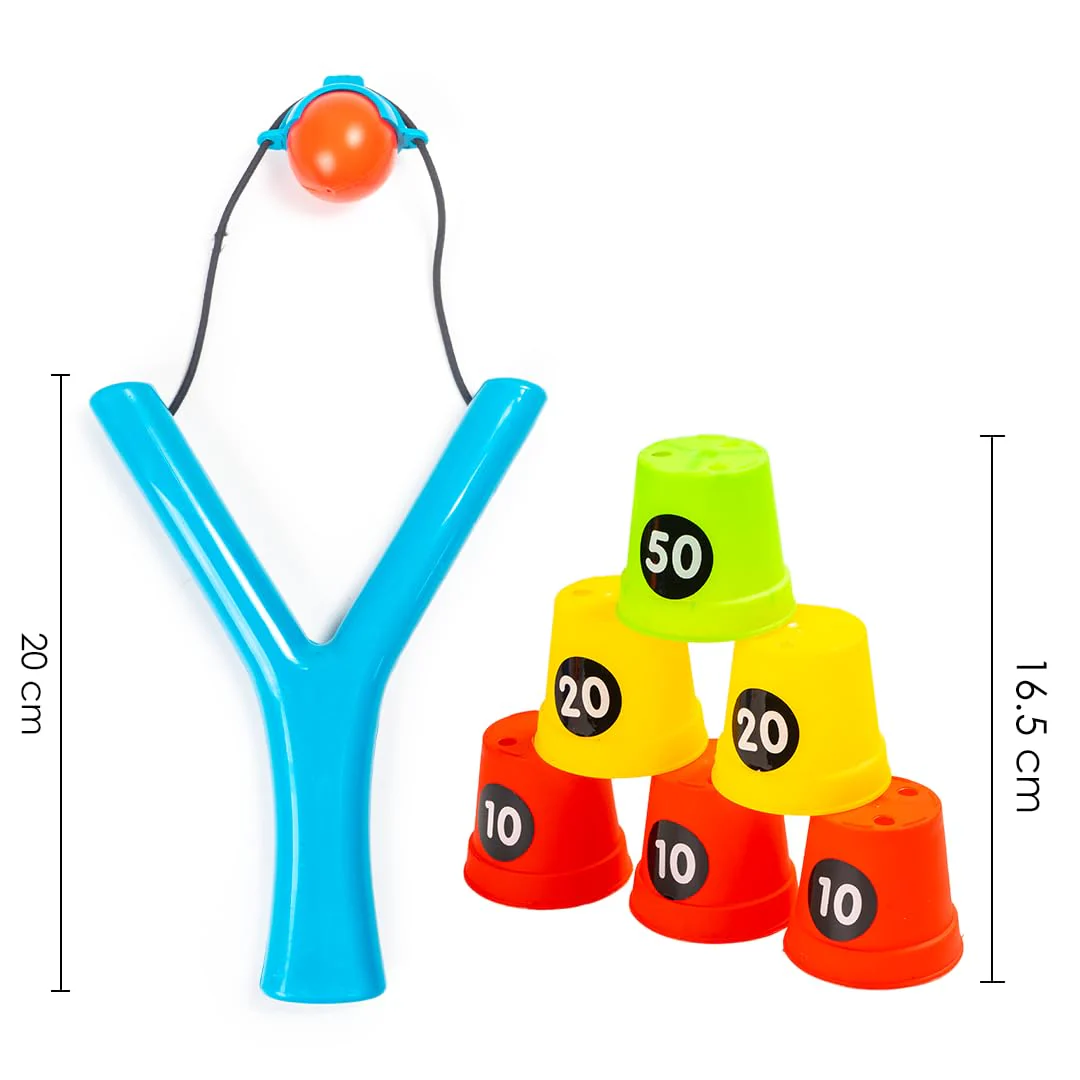 Ratna's Sharp Shooter with 6 Plastic Cup Targets & 4 Balls, Slingshot Catapult Gulel Power Blaster Archery for Kids 5+ Years - Image 4