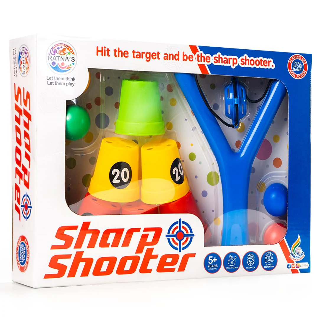 Ratna's Sharp Shooter with 6 Plastic Cup Targets & 4 Balls, Slingshot Catapult Gulel Power Blaster Archery for Kids 5+ Years - Image 5