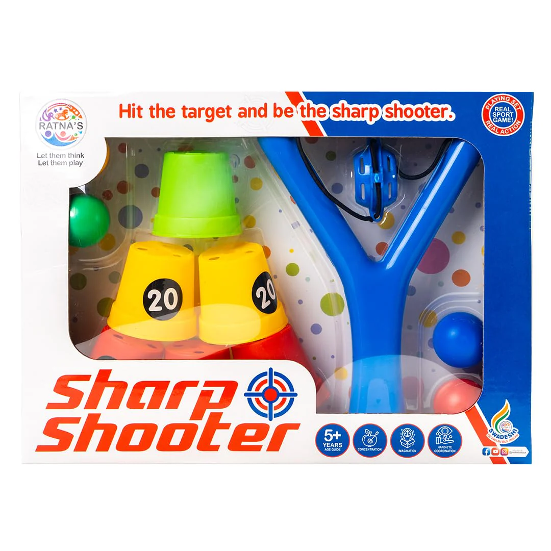 Ratna's Sharp Shooter with 6 Plastic Cup Targets & 4 Balls, Slingshot Catapult Gulel Power Blaster Archery for Kids 5+ Years - Image 6