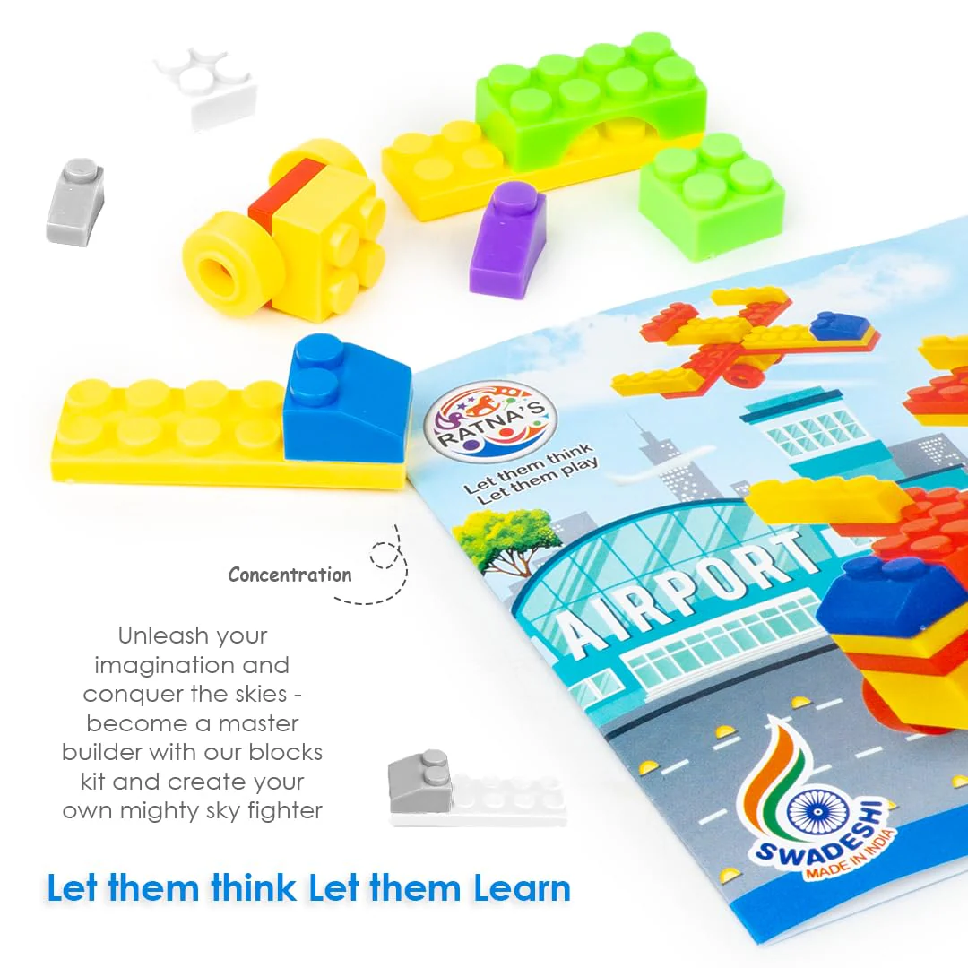 Ratna's Sky Fighter Junior Colorful Interlocking Blocks 60 pcs for Kids Ages 3+ to Create Fighter Planes & Rule The Sky - Image 3