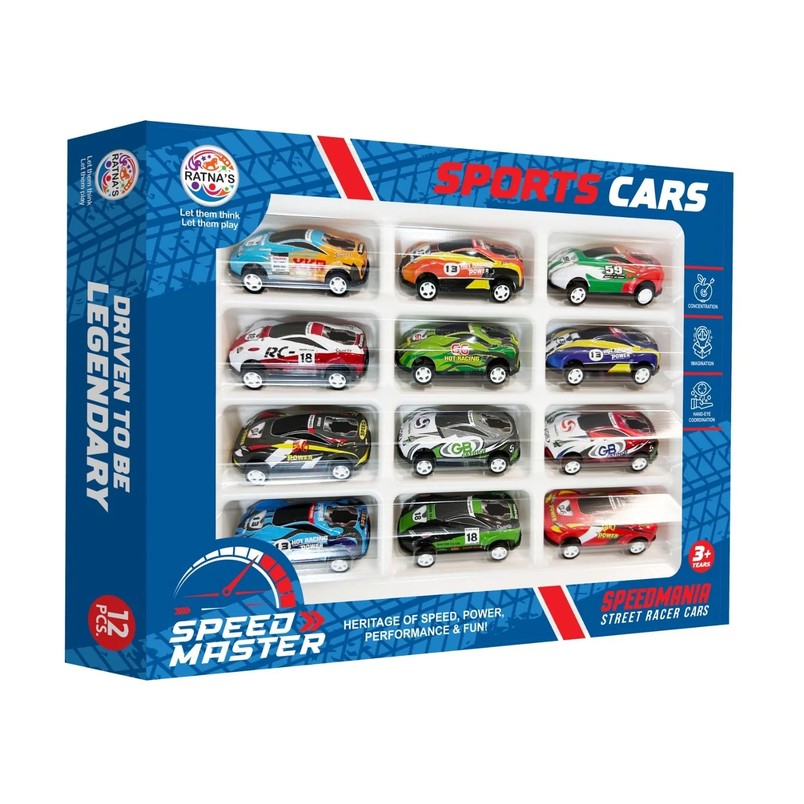 Ratna's Speed Master Sports Car for Kids 12 Pcs Set Pull Back Vehicles Racing Car