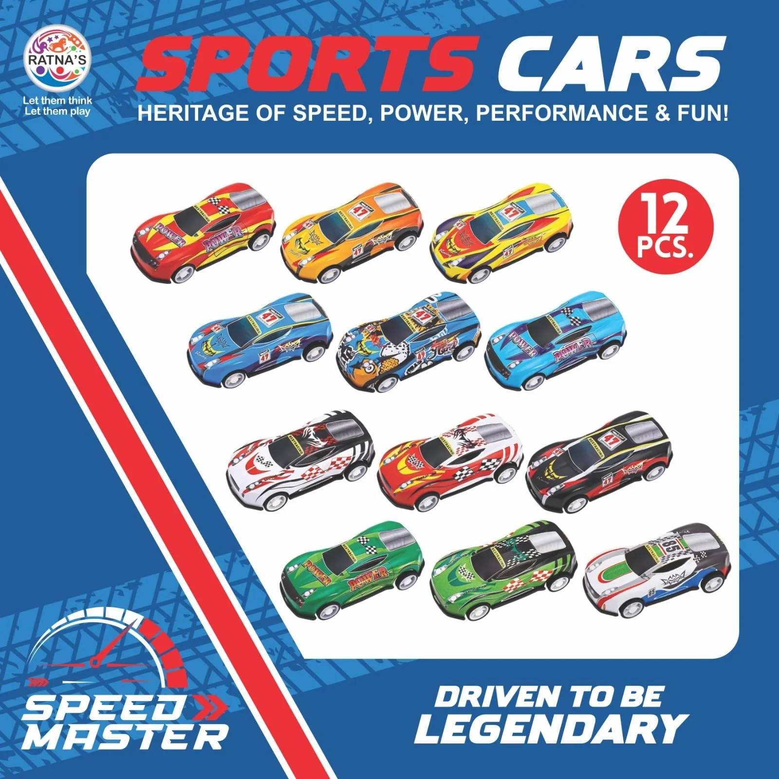 Ratna's Speed Master Sports Car for Kids 12 Pcs Set Pull Back Vehicles Racing Car - Image 6