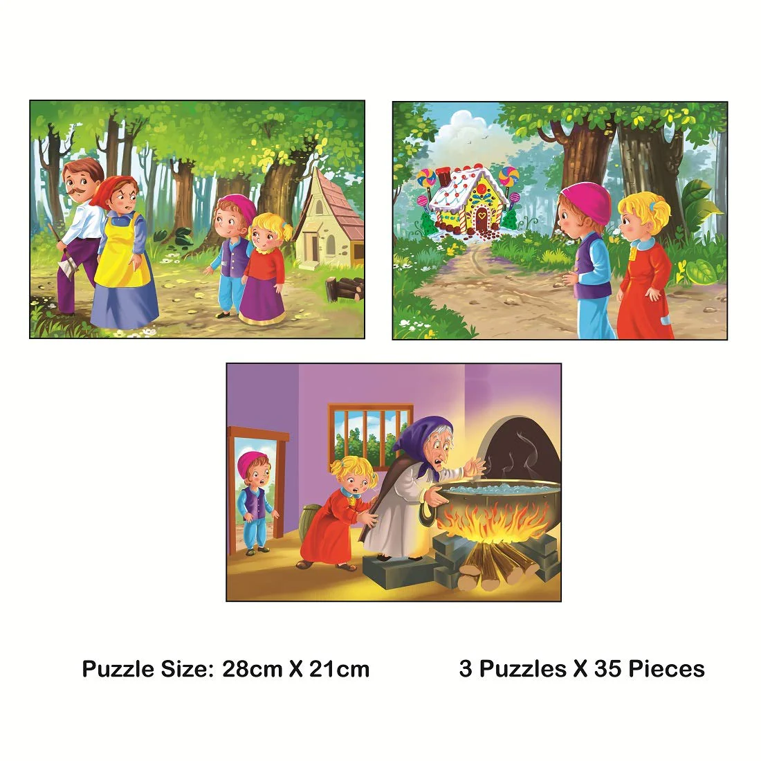 Ratna's Story Jigsaw Puzzle Hansel & Gretel 105 Pieces Puzzle (35 Pieces x 3 Puzzles) - Image 2