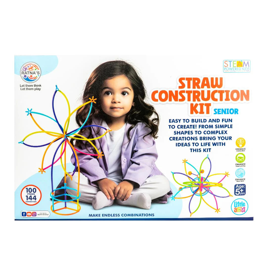 Ratna's Straw Construction Kit Senior with 100 Straws and 144 Connectors to Connect, Construct & Create Shapes, Objects Toys - Image 6