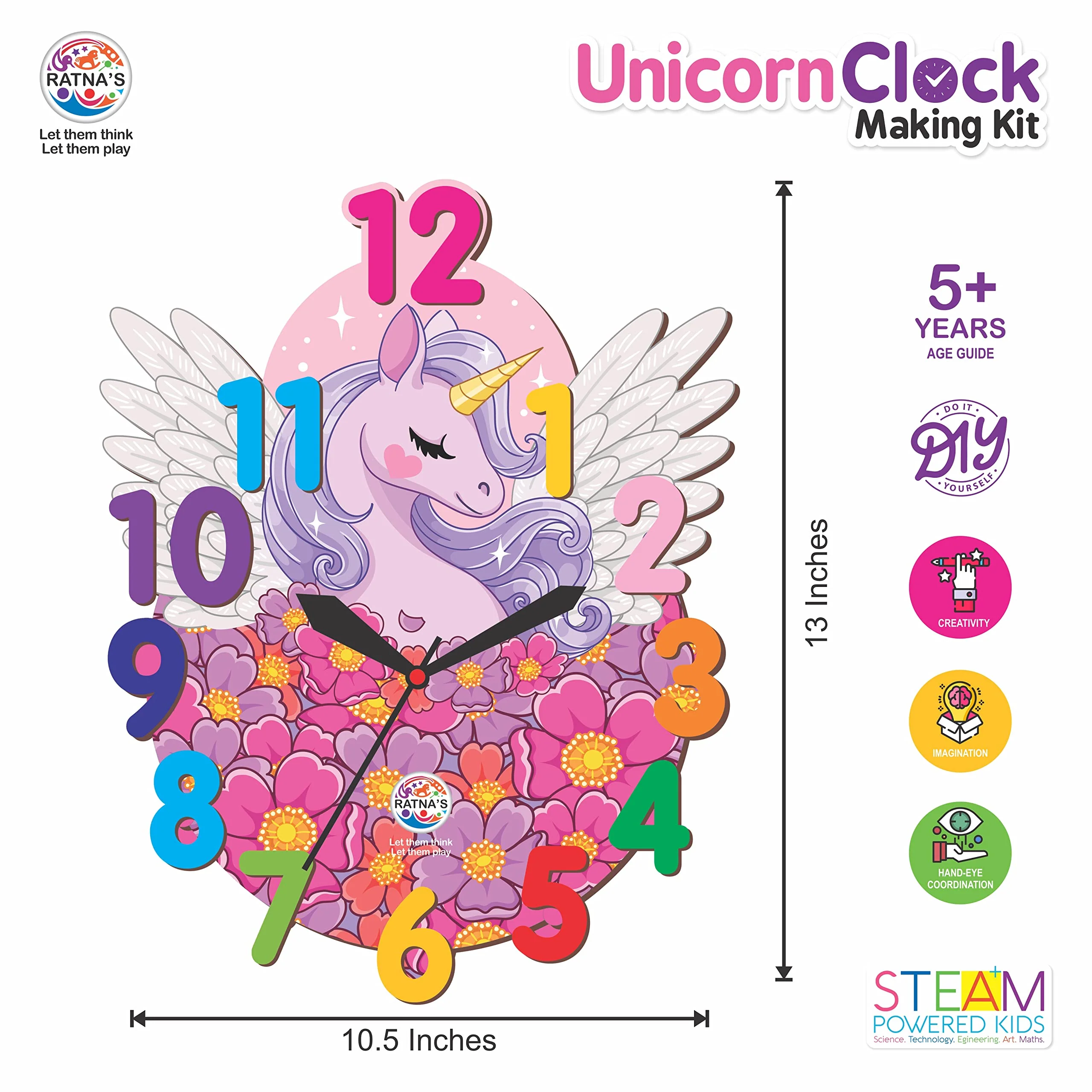 Ratna's Unicorn Clock Making Kit Wooden DIY Art & Craft Kit for Kids - Image 2