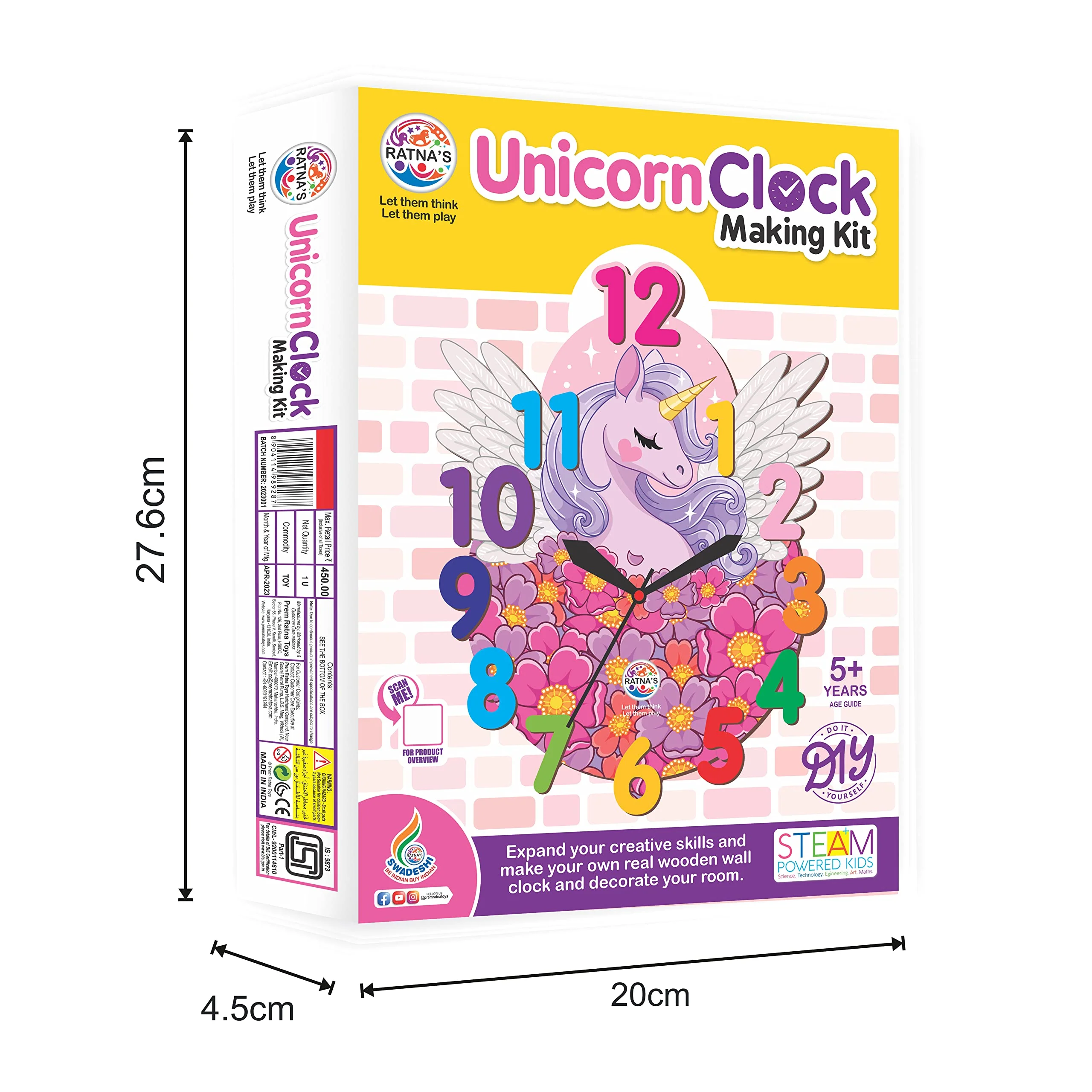 Ratna's Unicorn Clock Making Kit Wooden DIY Art & Craft Kit for Kids - Image 5