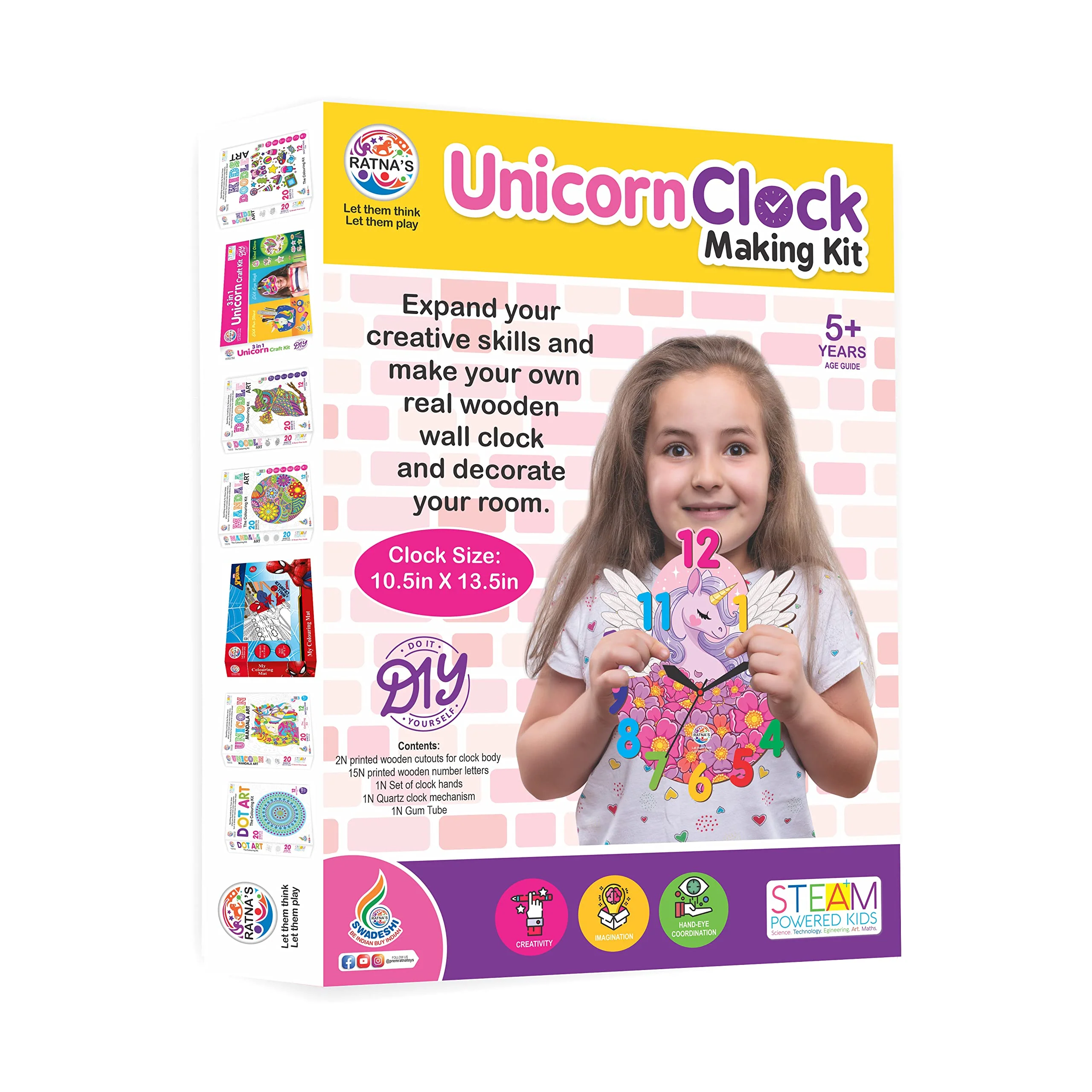 Ratna's Unicorn Clock Making Kit Wooden DIY Art & Craft Kit for Kids - Image 6