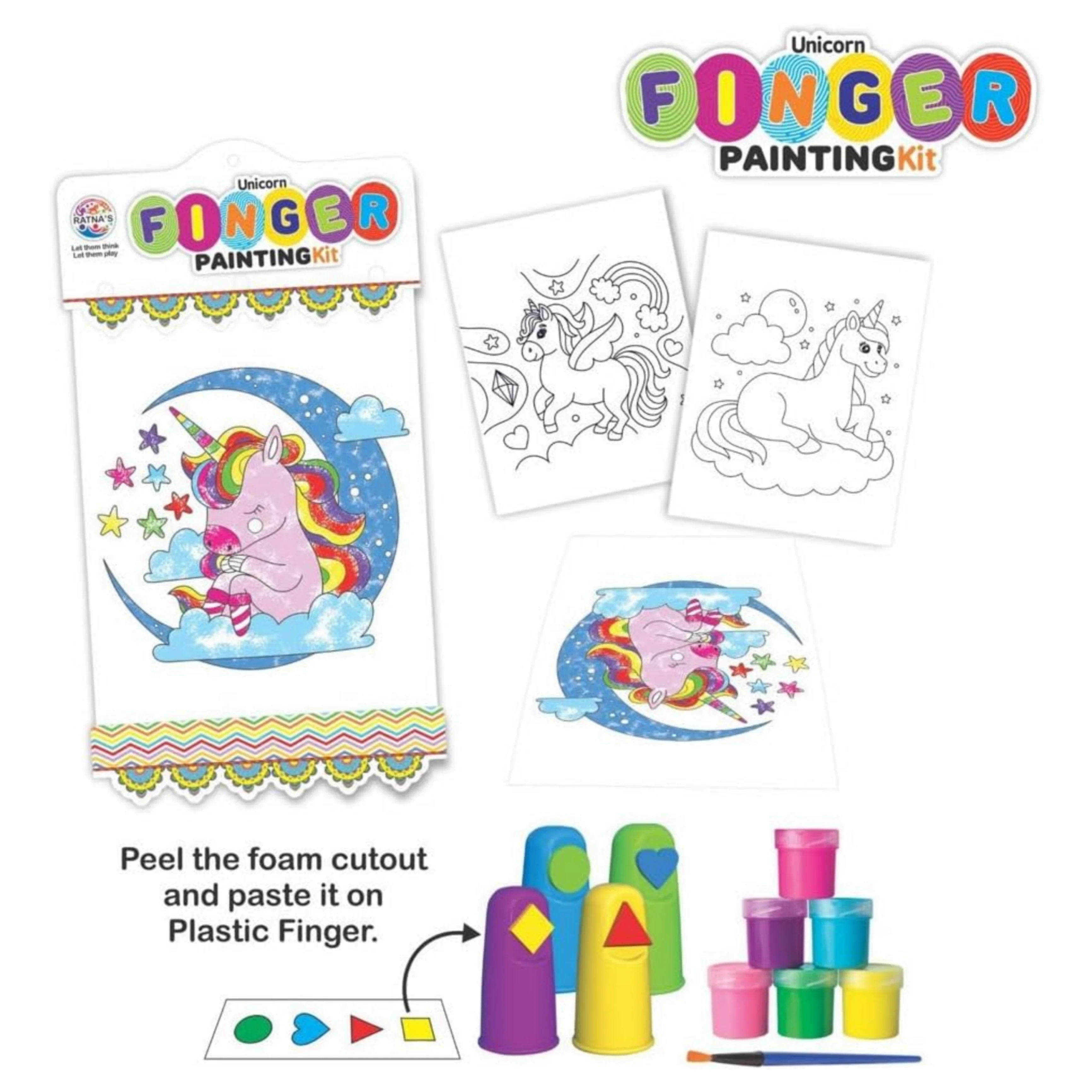 Ratna's Unicorn Finger Painting Kit Non Toxic Colours With Plastic Fingers & Printed Sheets for Mess Free Exprience for Kids and Toddlers - Image 2