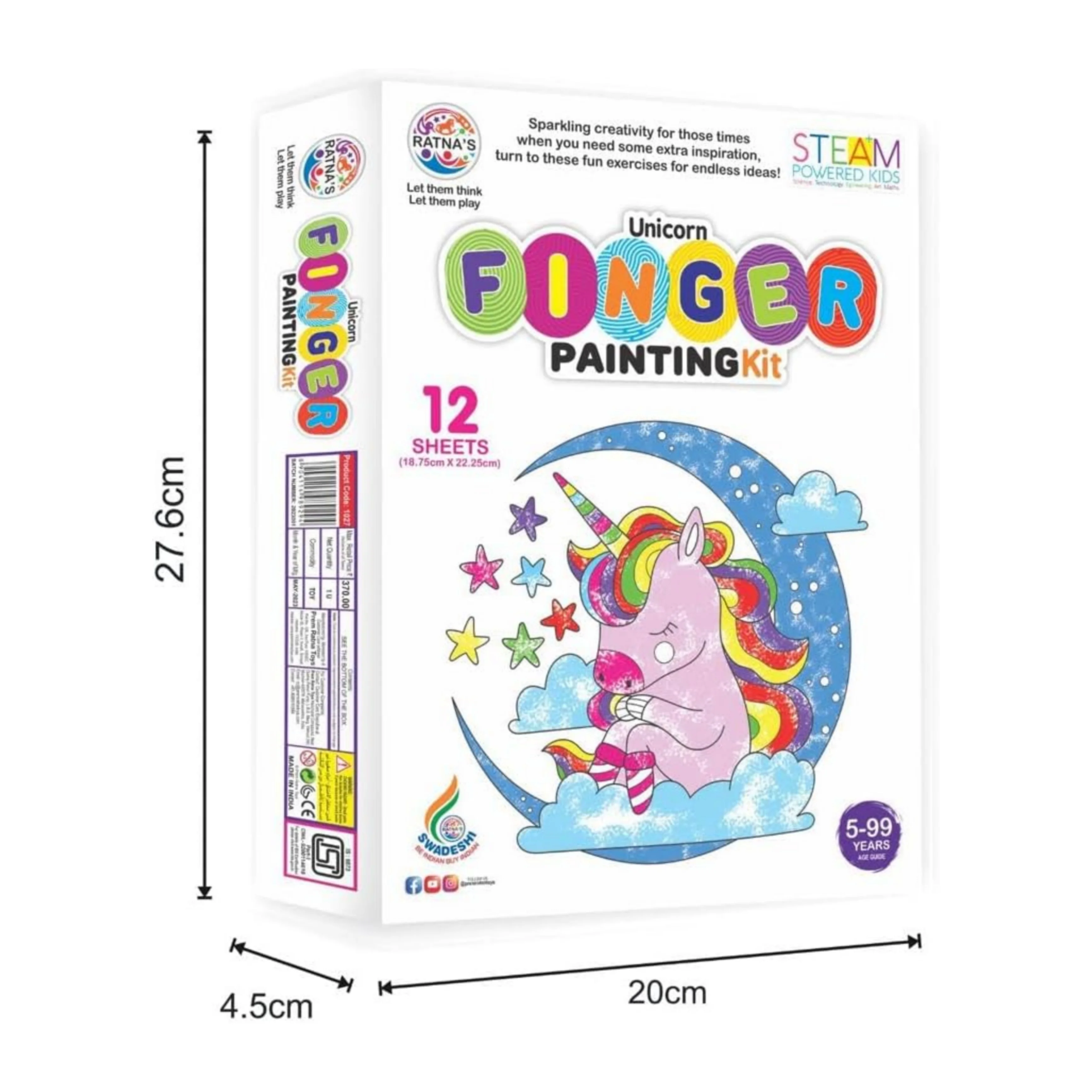 Ratna's Unicorn Finger Painting Kit Non Toxic Colours With Plastic Fingers & Printed Sheets for Mess Free Exprience for Kids and Toddlers - Image 4