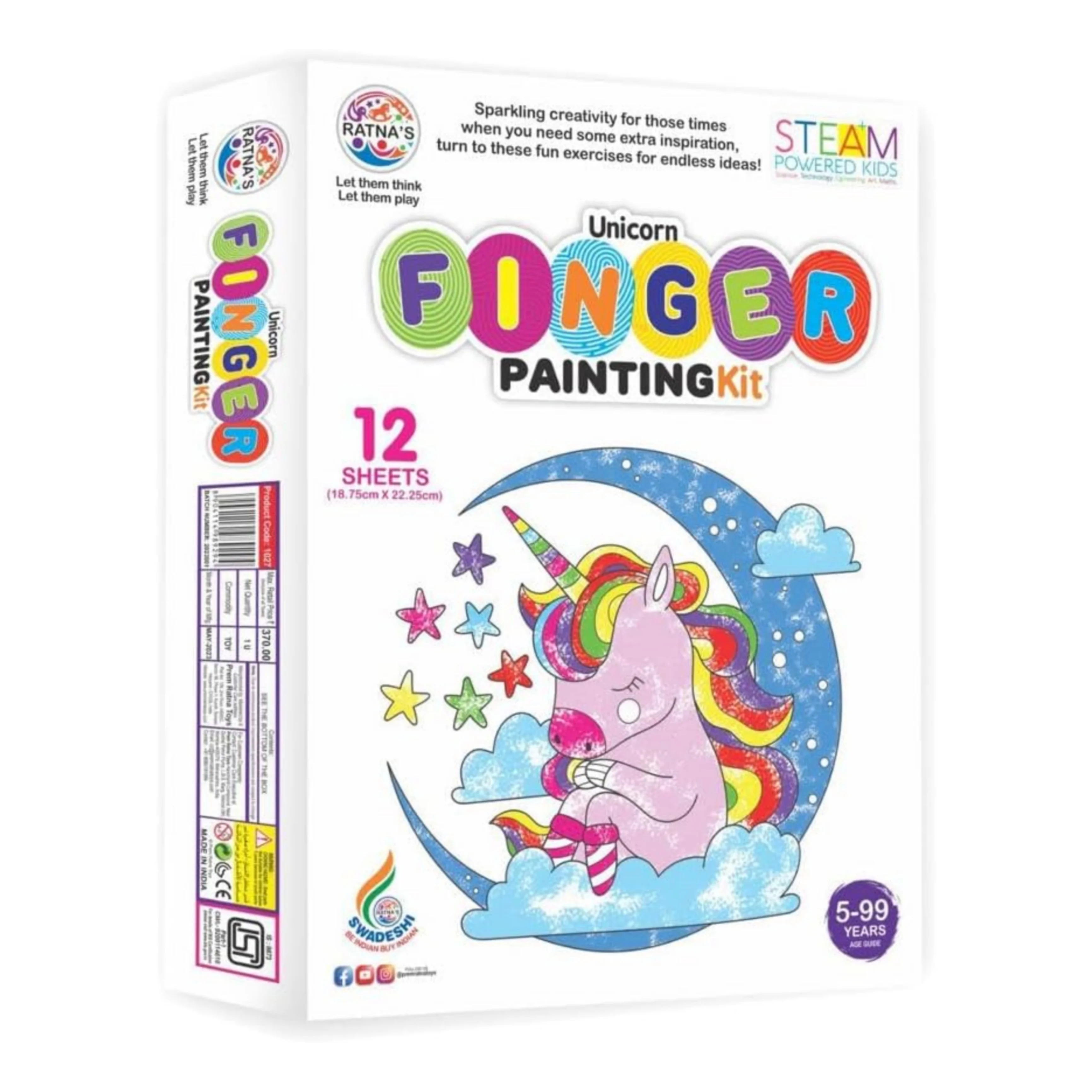 Ratna's Unicorn Finger Painting Kit Non Toxic Colours With Plastic Fingers & Printed Sheets for Mess Free Exprience for Kids and Toddlers - Image 5