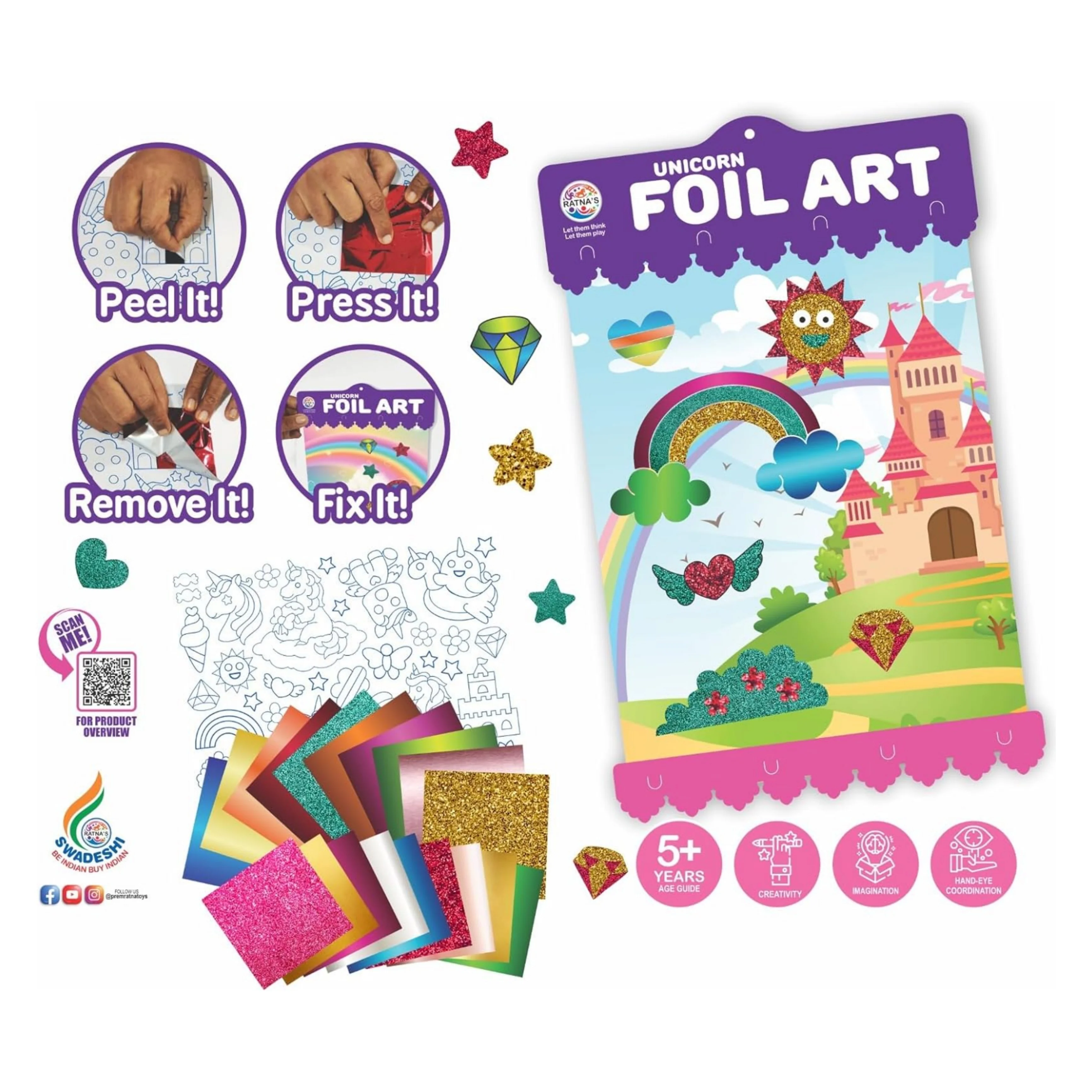 Ratna's Unicorn Foil Art DIY Creative Activity Kit, STEAM Powered Art & Craft Activity - Foil Fun Craft Kits & Supplies for Boys & Girls 5+ Years - Image 2
