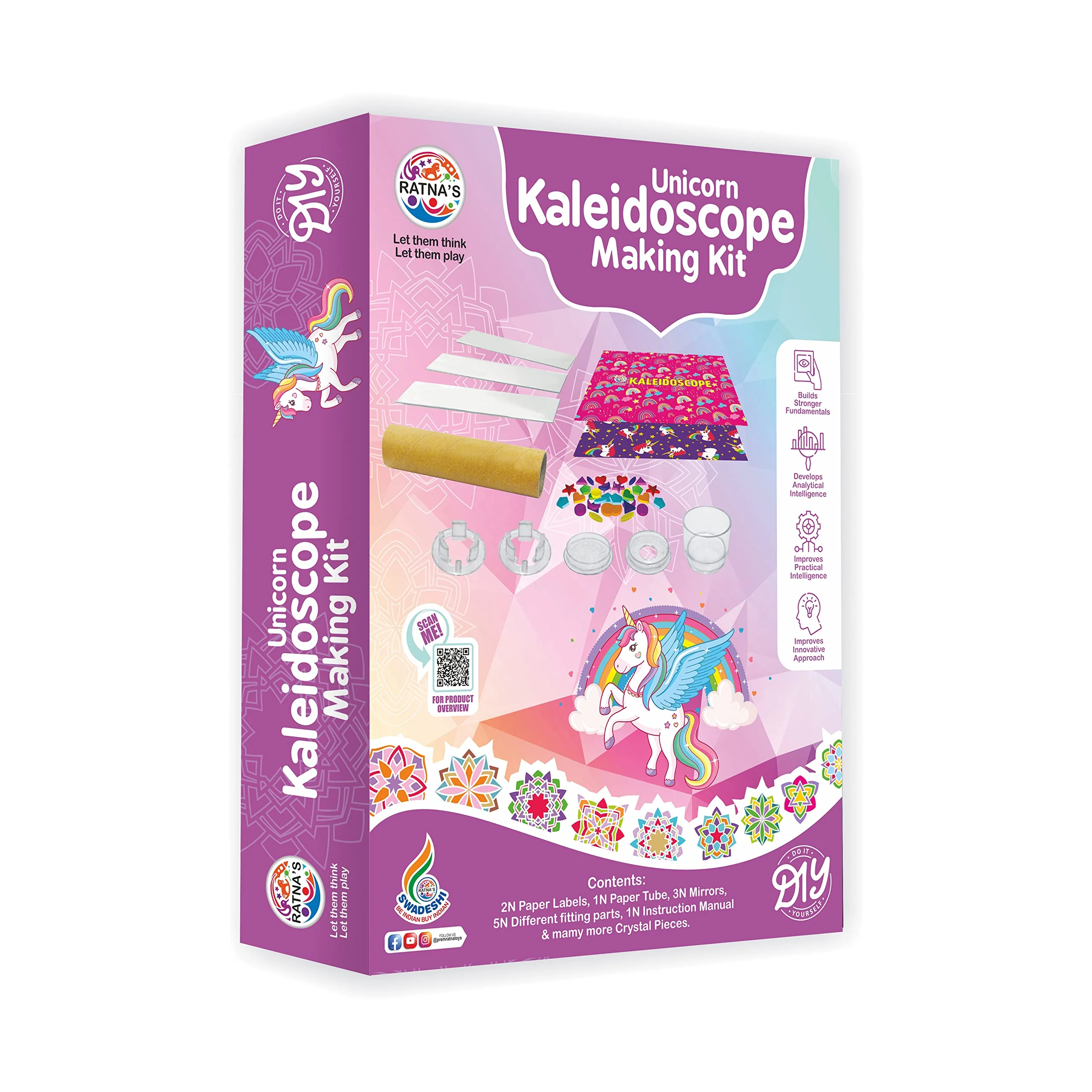 Ratna's Unicorn Kaleidoscope Making DIY Kit to Create Beautiful Patterns, Magical Educational Fun Birthday Gifts Toys for Kids 3+ Years