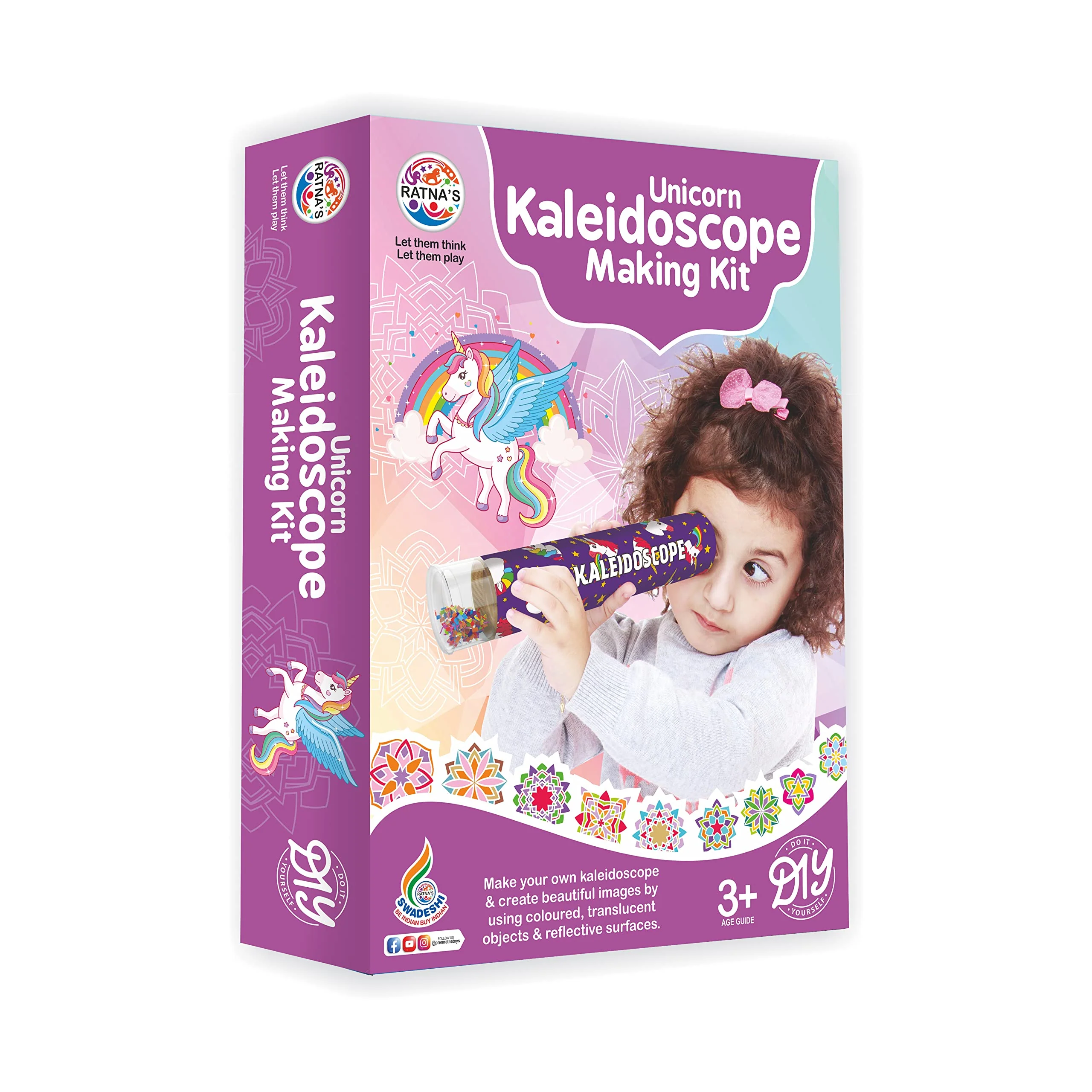 Ratna's Unicorn Kaleidoscope Making DIY Kit to Create Beautiful Patterns, Magical Educational Fun Birthday Gifts Toys for Kids 3+ Years - Image 3