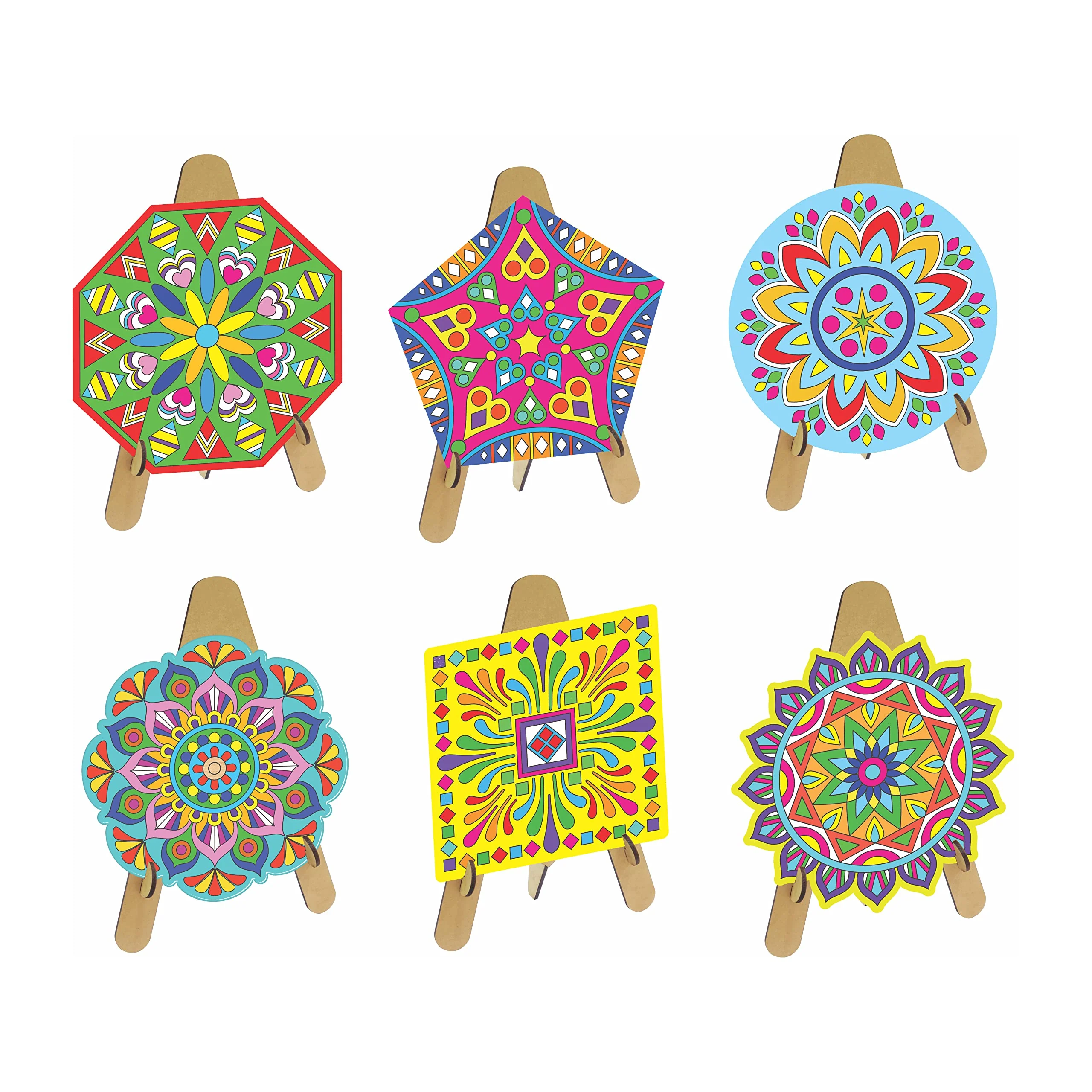 Ratna's Wooden Mandala Art The Coloring Kit with 6 Design MDF Frame & Water Color for Kids - Image 4