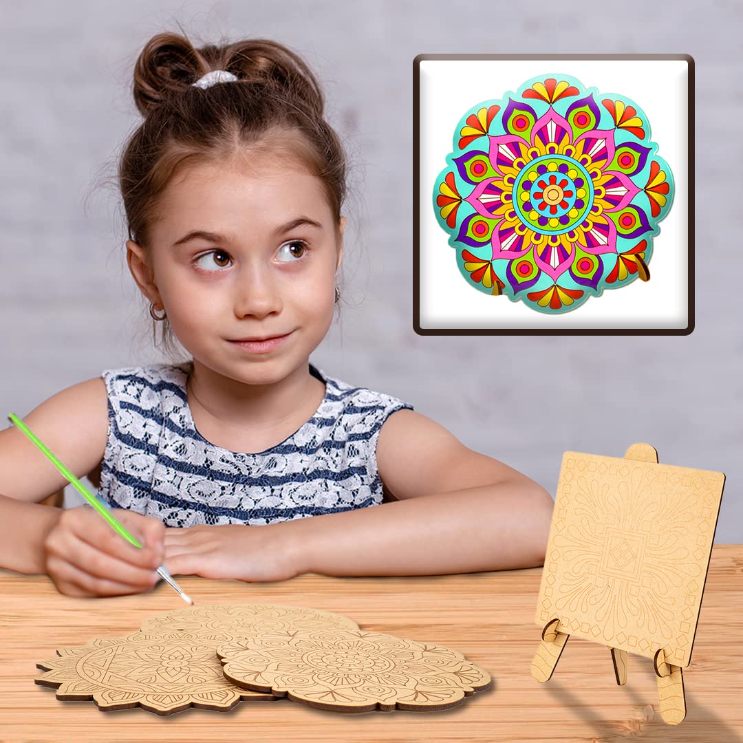 Ratna's Wooden Mandala Art The Coloring Kit with 6 Design MDF Frame & Water Color for Kids - Image 5