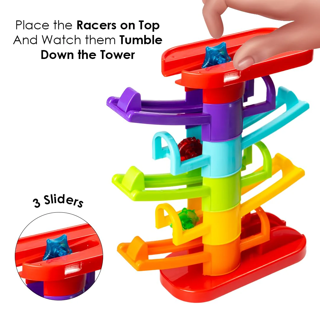 Ratna's Zoom & Boom 2-in-1 Montessori Activity Toy Set Containing Hammer Ball & Racing Tower Track with Stack Toy - Image 5