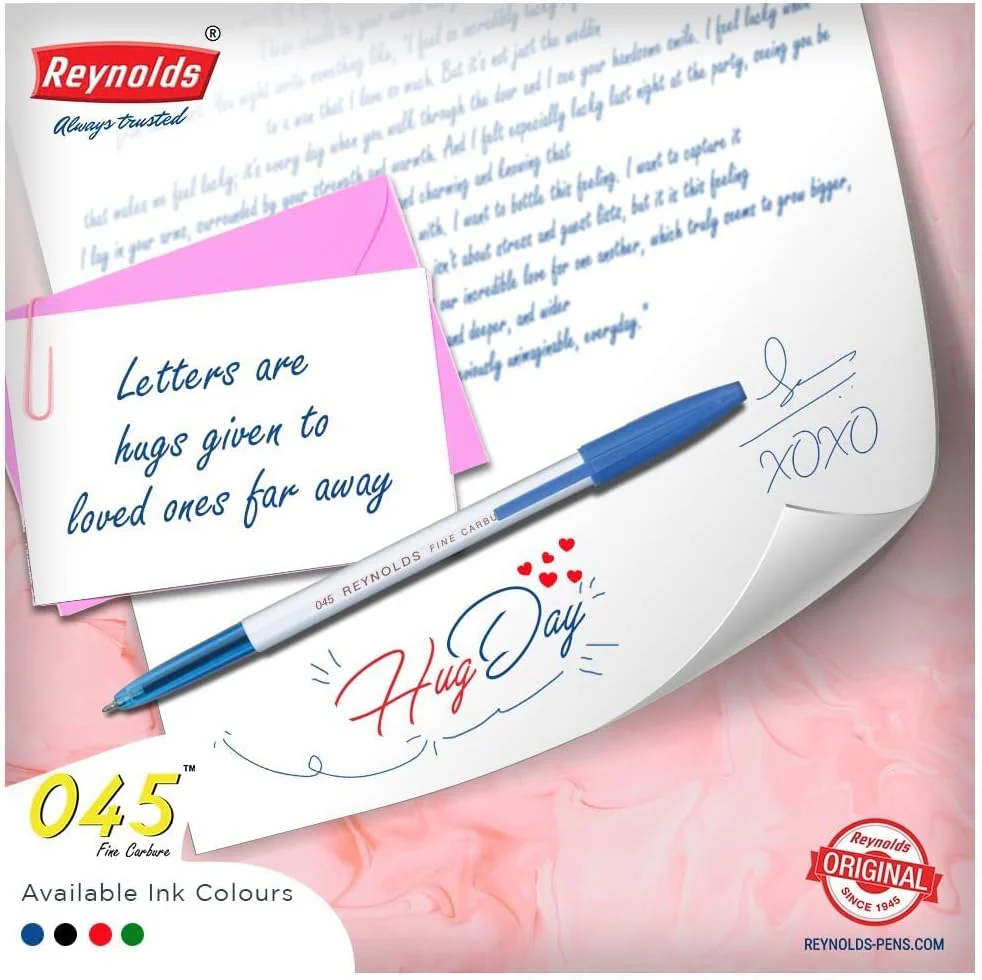 Reynolds 045 - Red (PACK OF 10) | Ball Point Pen Set With Comfortable Grip | Pens For Writing | School and Office Stationery | Pens For Students | 0.7 mm Tip Size - Image 2