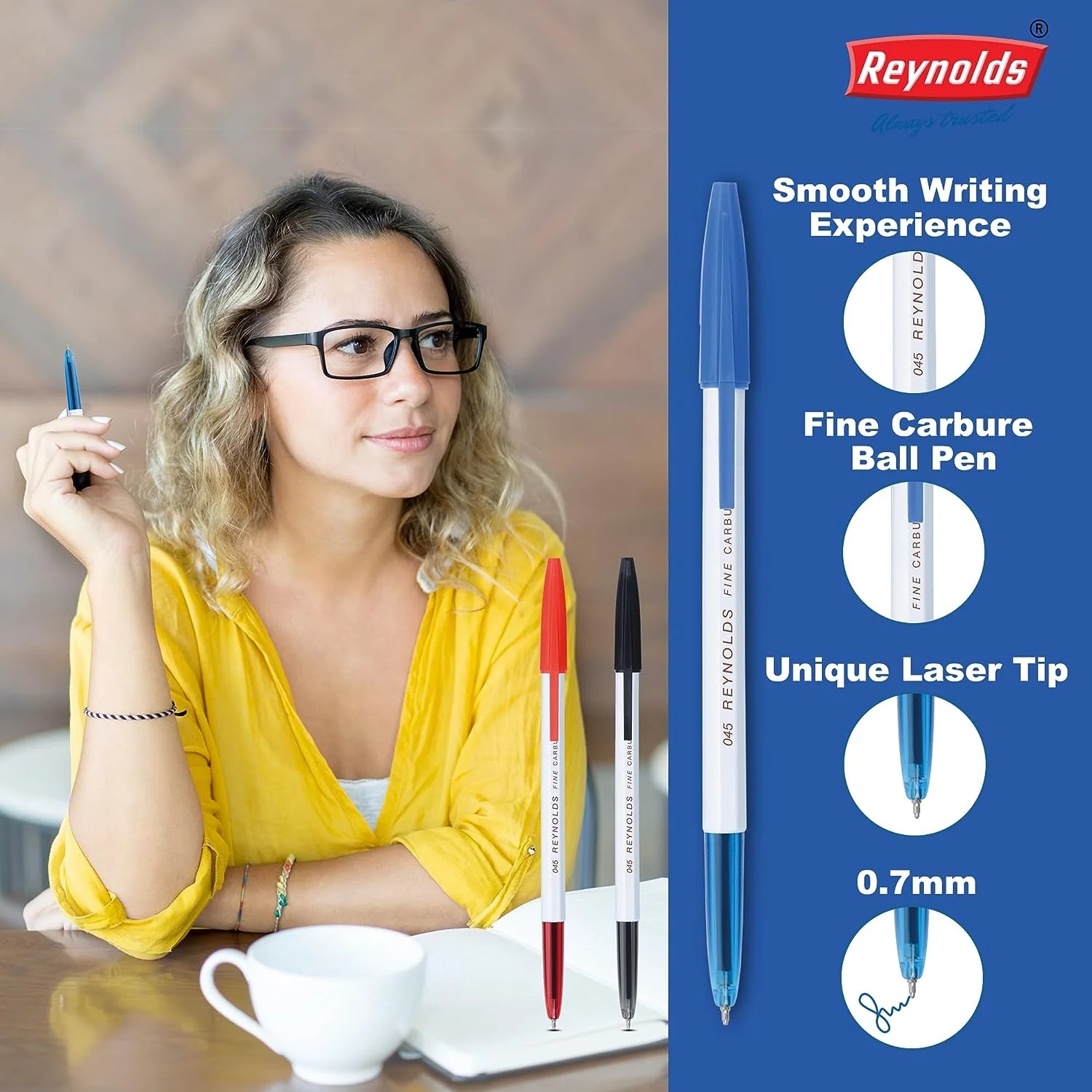 Reynolds 045 - Red (PACK OF 10) | Ball Point Pen Set With Comfortable Grip | Pens For Writing | School and Office Stationery | Pens For Students | 0.7 mm Tip Size - Image 4