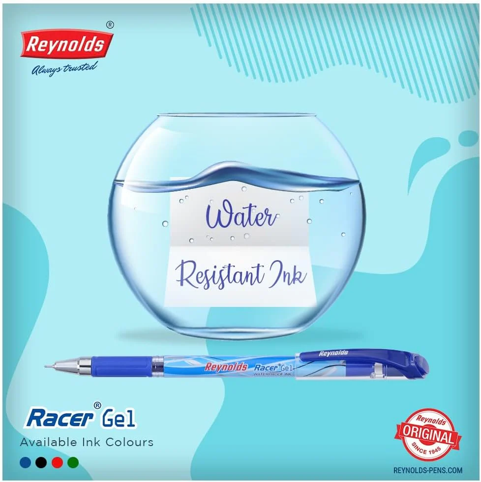 Reynolds Racer Gel Blue 5 Pc's Lightweight Gel Pen With Comfortable Grip For Extra Smooth Writing I School And Office Stationery|0.5Mm Tip Size - Image 4