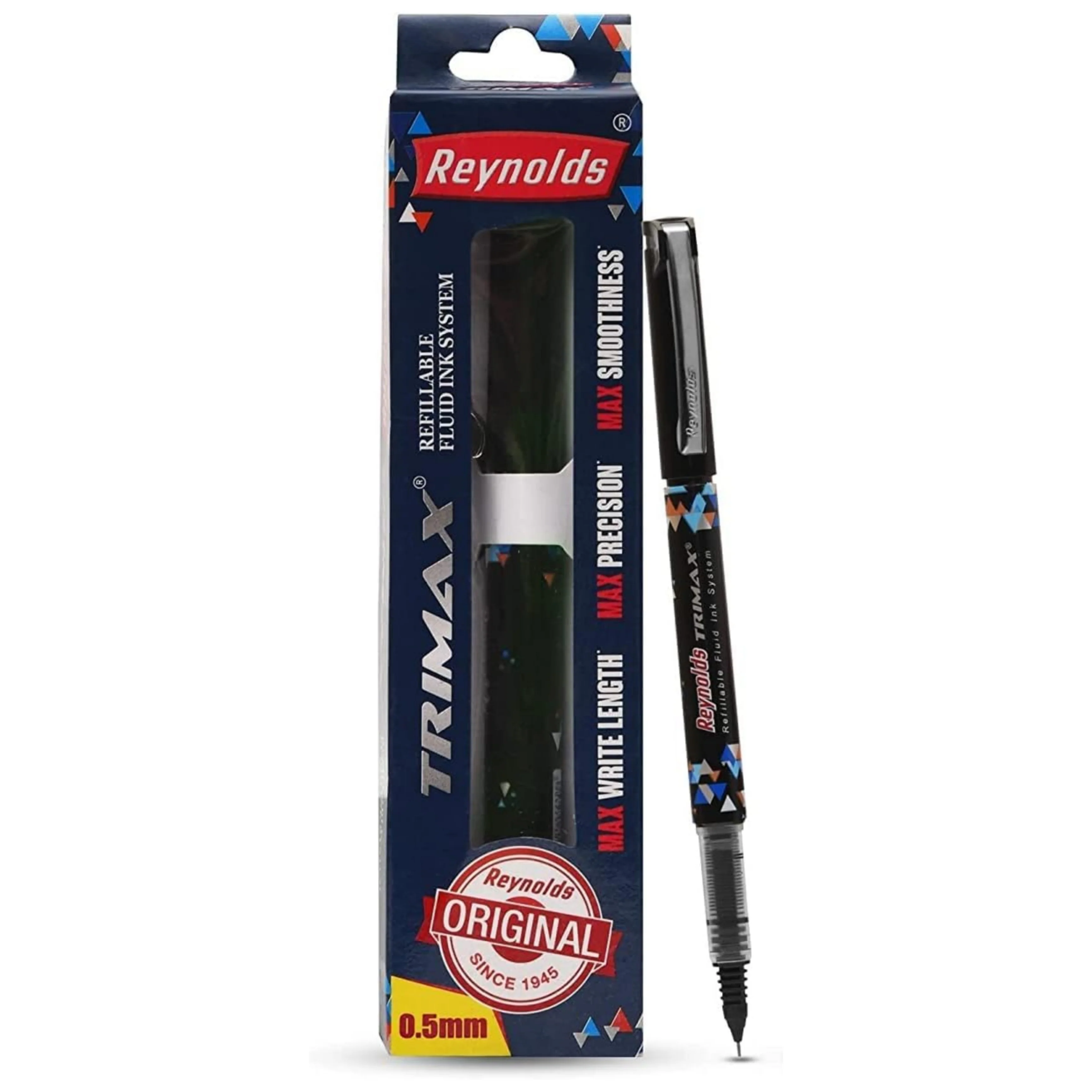 Reynolds Trimax Black Roller Ball Point Pen set With Comfortable Grip | Pens For Writing | School and Office Stationery | 0.5mm Tip