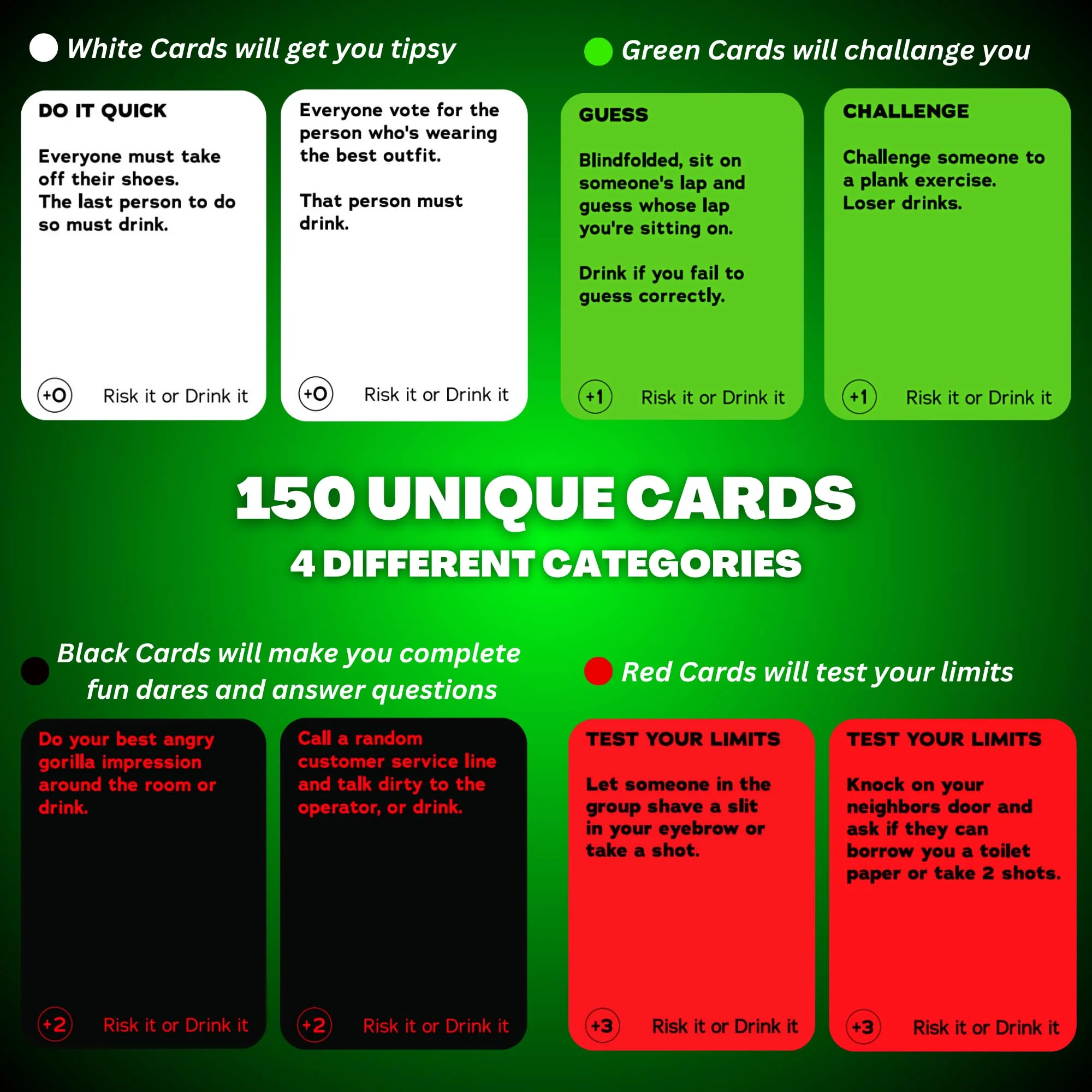 RISK IT OR DRINK IT Wild & Fun Drinking Game for Parties: 150 Hilarious Dares & Risky Questions for Adults Games Nights - Image 2
