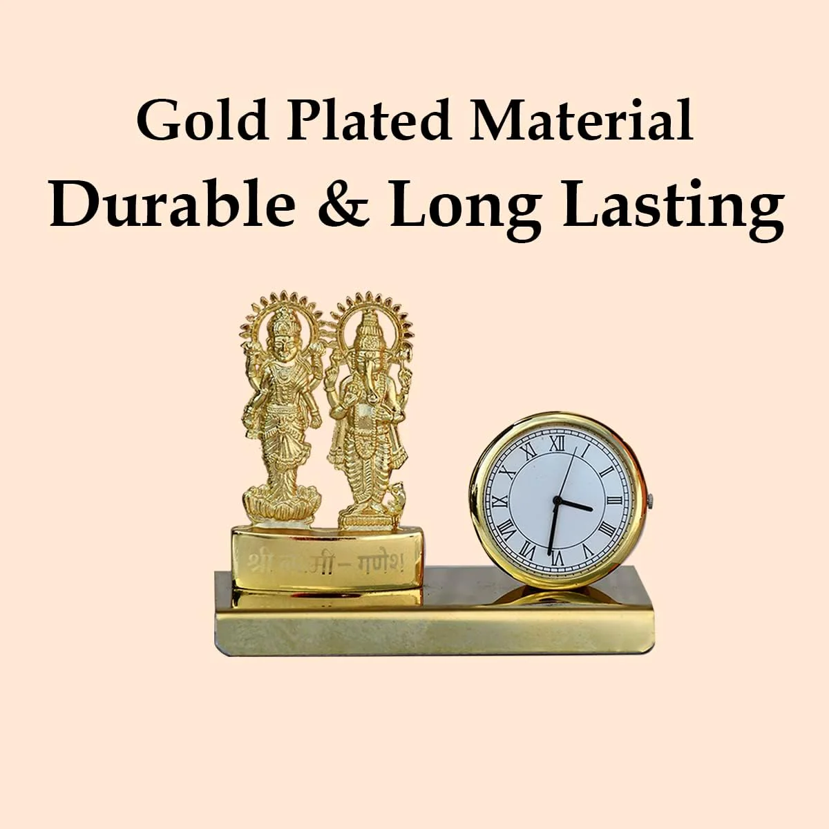 Shri Laxmi Ganesha with Table Clock Showpiece for Home Decor, Office | Metal Showpiece - Image 3
