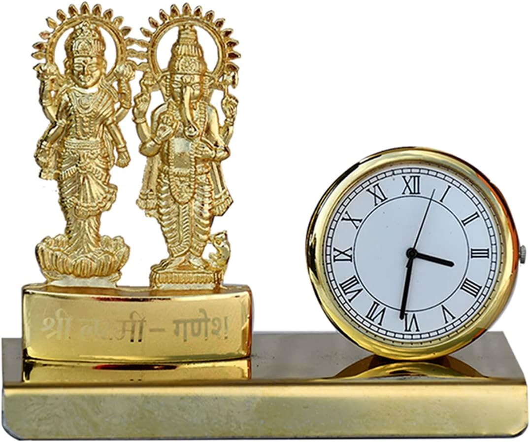 Shri Laxmi Ganesha with Table Clock Showpiece for Home Decor, Office | Metal Showpiece - Image 4