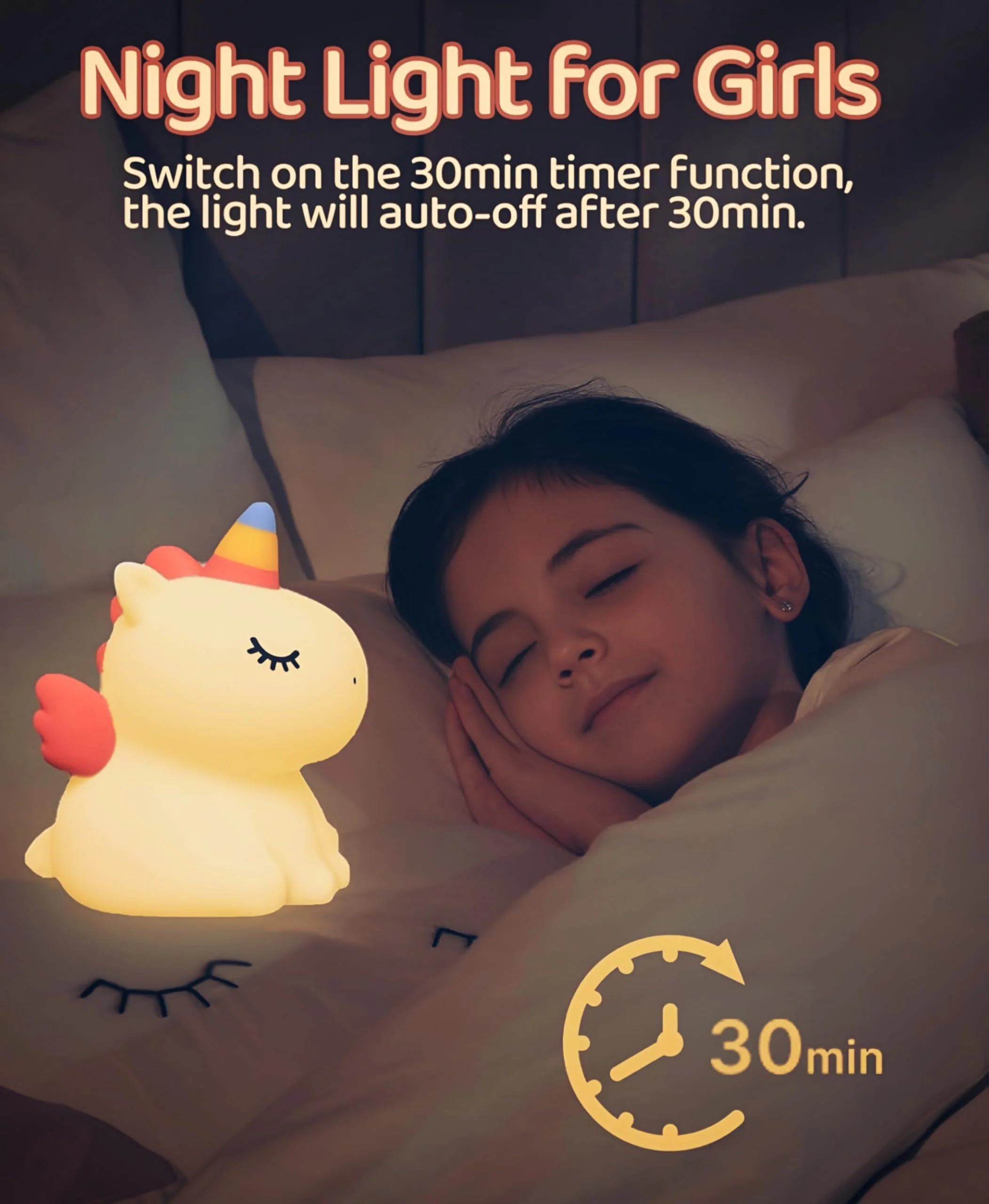 Sitting Unicorn Silicone Nightlight lamp,3-Level Dimmable Nightlight for Room Décor, Gifts Stuff for Children, Toddlers |White - Image 3