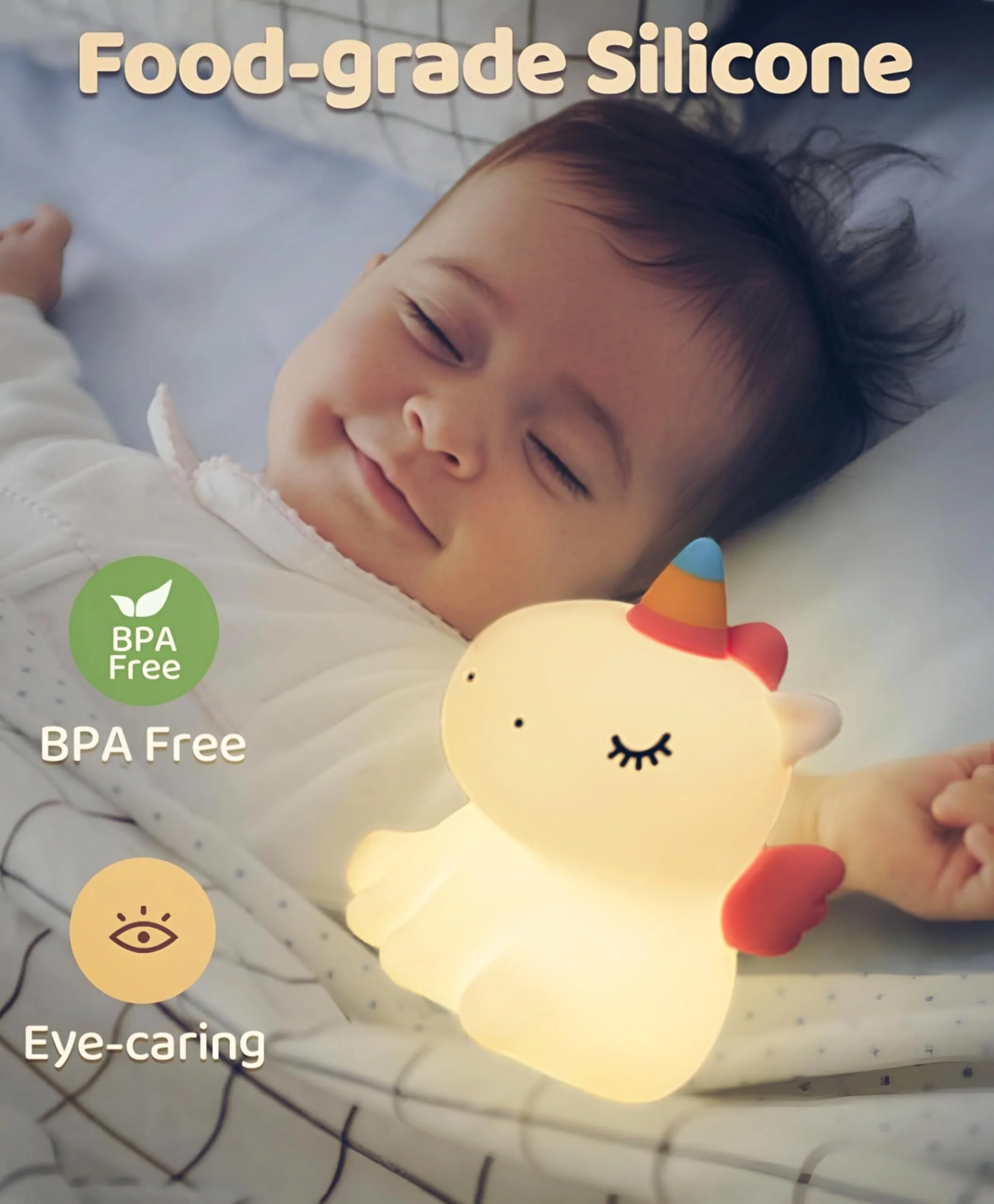 Sitting Unicorn Silicone Nightlight lamp,3-Level Dimmable Nightlight for Room Décor, Gifts Stuff for Children, Toddlers |White - Image 5