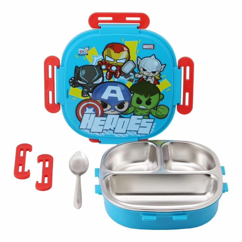SKI Baker Insulated 3 Grid bento Lunch Box with Stainless Steel Inner and a Steel Spoon- Avg - Image 3
