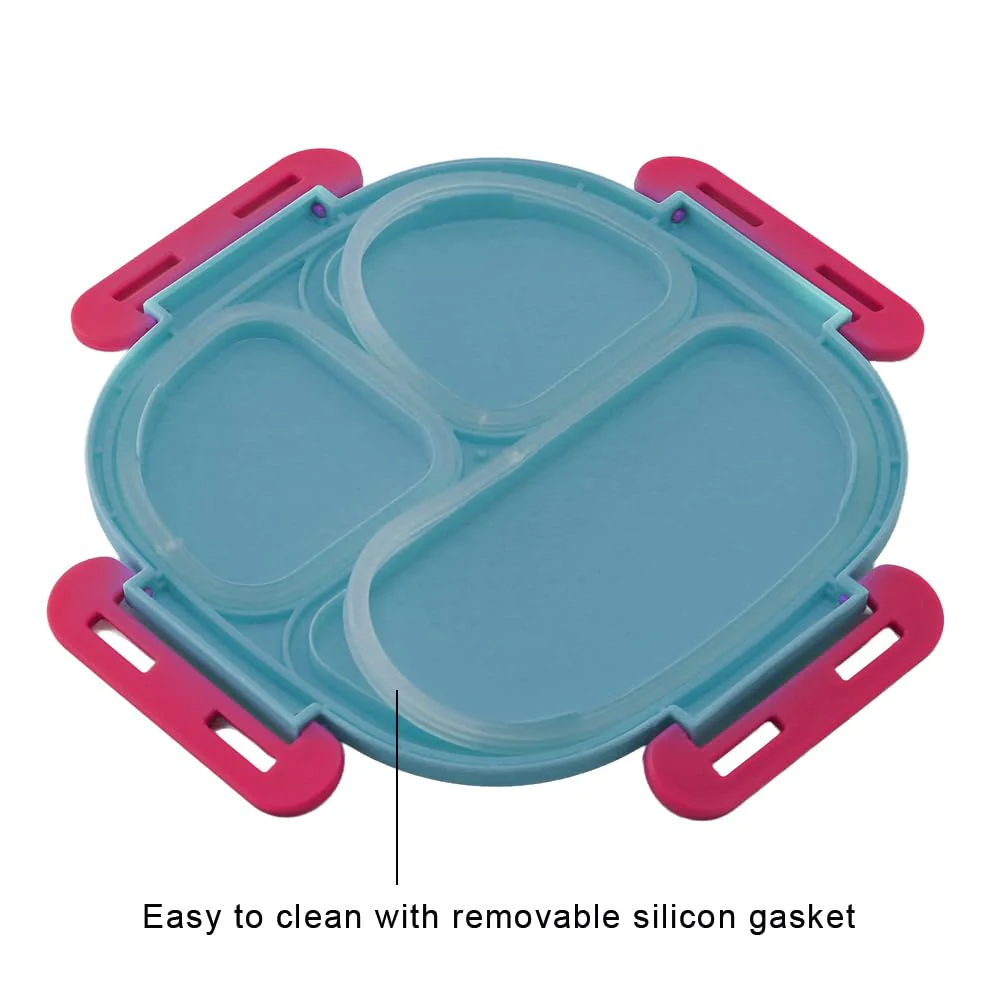 SKI Baker Insulated 3 Grid bento Lunch Box with Stainless Steel Inner and a Steel Spoon- Avg - Image 4
