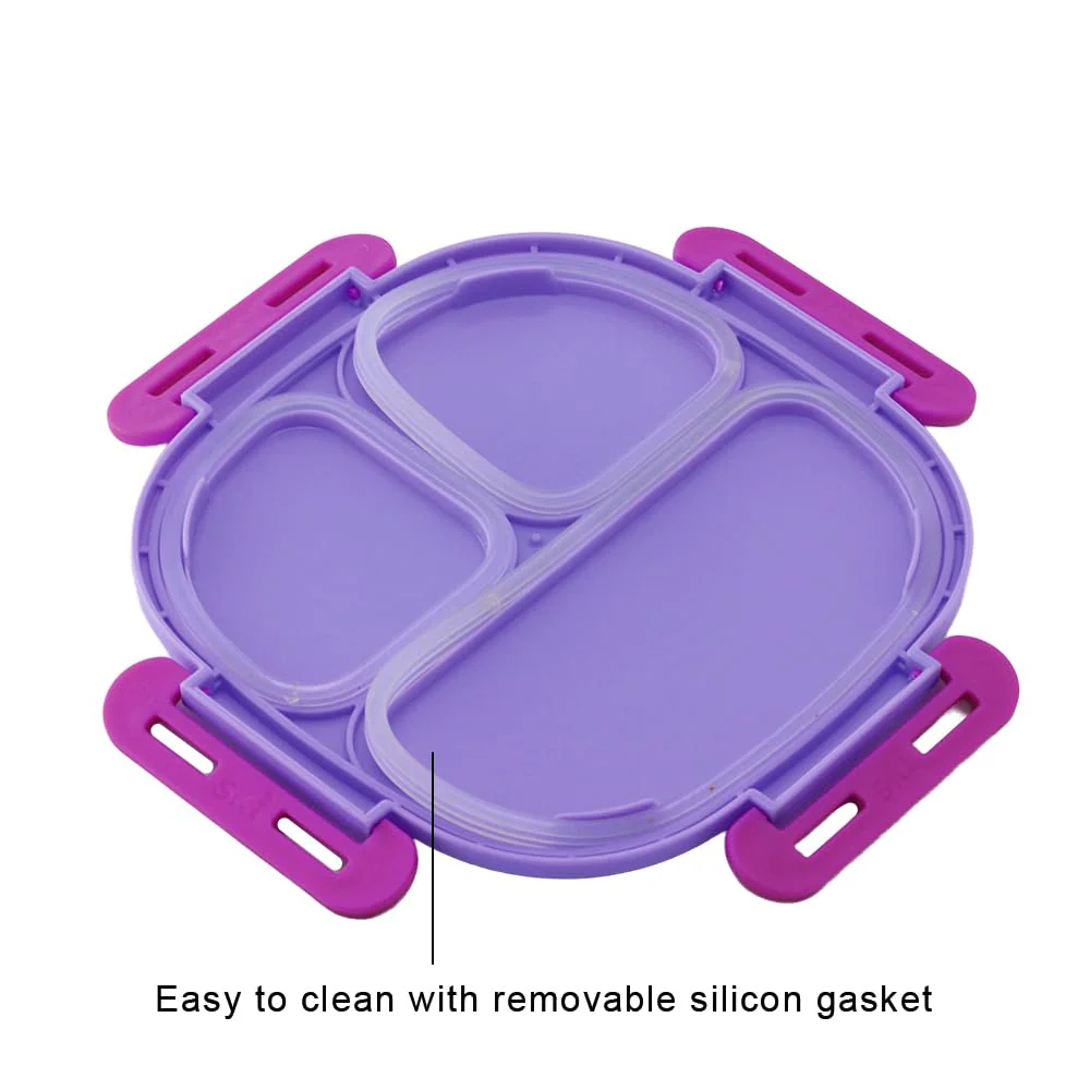 SKI Baker Insulated 3 Grid bento Lunch Box with Stainless Steel Inner and a Steel Spoon- Frozen - Image 4