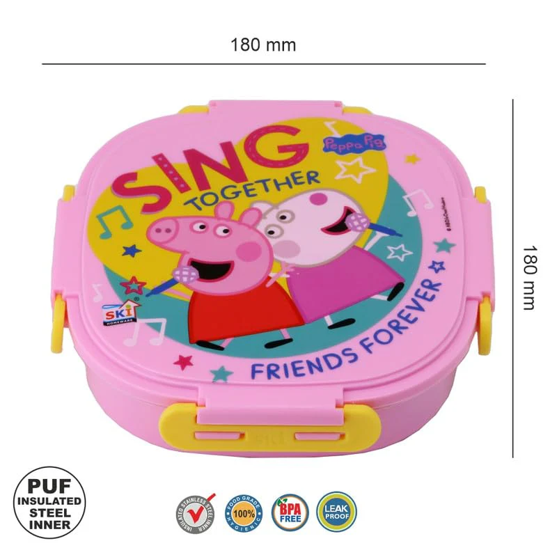 SKI Baker Insulated 3 Grid bento Lunch Box with Stainless Steel Inner and a Steel Spoon- Peppa Pig - Image 2