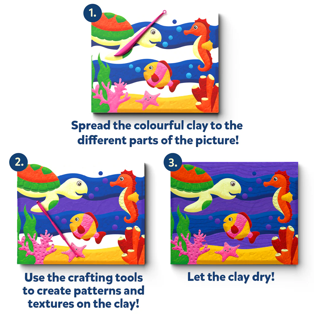 Skillmatics Art & Craft Kit - Color with Clay, No Mess Art, Create a Clay Canvas of Under The Ocean, Gifts - Image 4