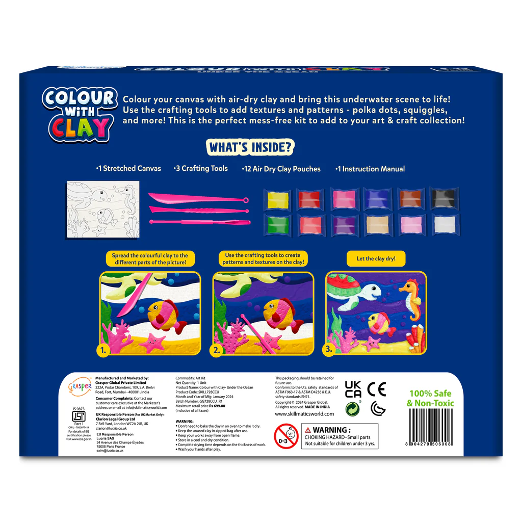 Skillmatics Art & Craft Kit - Color with Clay, No Mess Art, Create a Clay Canvas of Under The Ocean, Gifts - Image 9