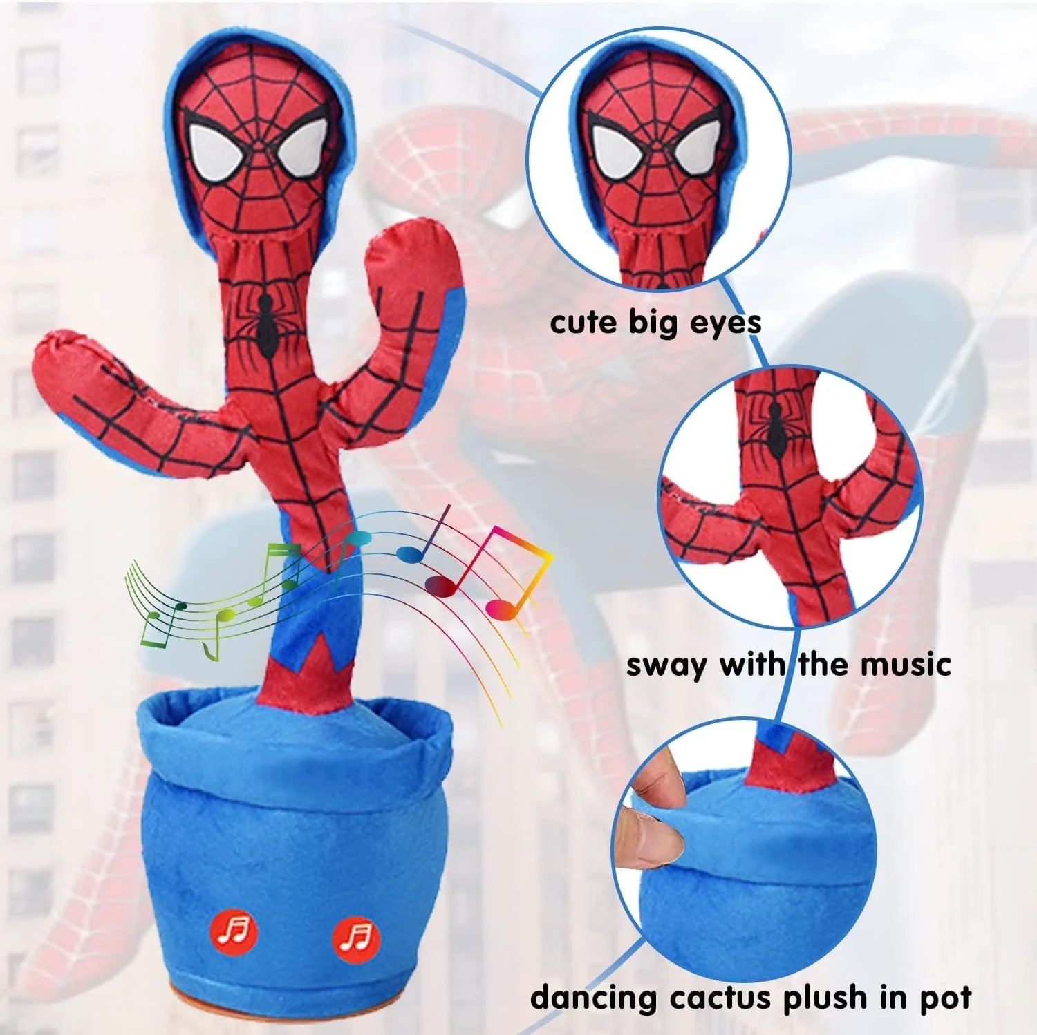 Spiderman Dancing Cactus, Talking Cactus, Plush Cactus Toy, Dance and Repeat Your Voice, with Song, with USB Charging, Dancing Cactus is a Gift for Children - Image 2