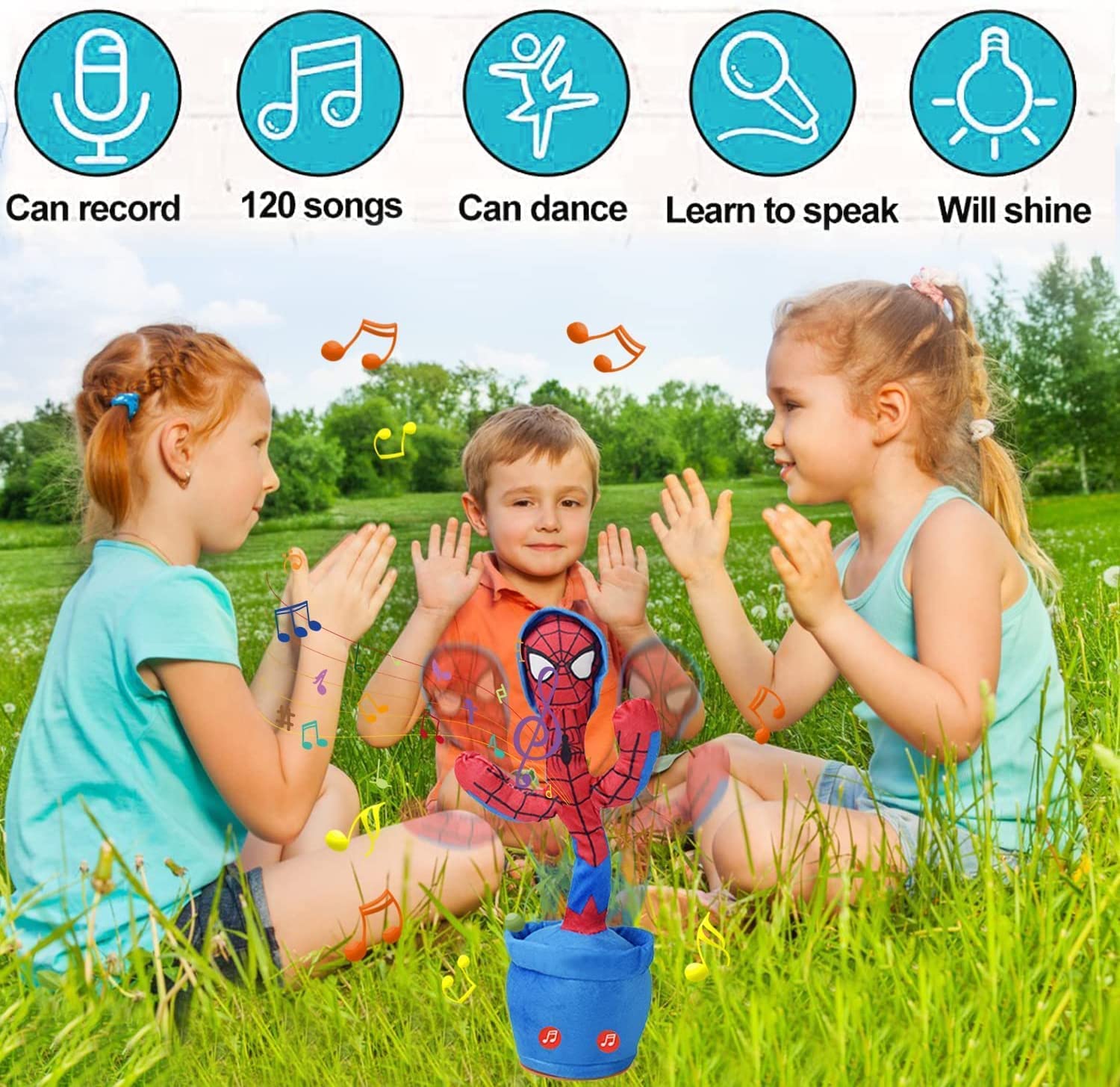 Spiderman Dancing Cactus, Talking Cactus, Plush Cactus Toy, Dance and Repeat Your Voice, with Song, with USB Charging, Dancing Cactus is a Gift for Children - Image 3