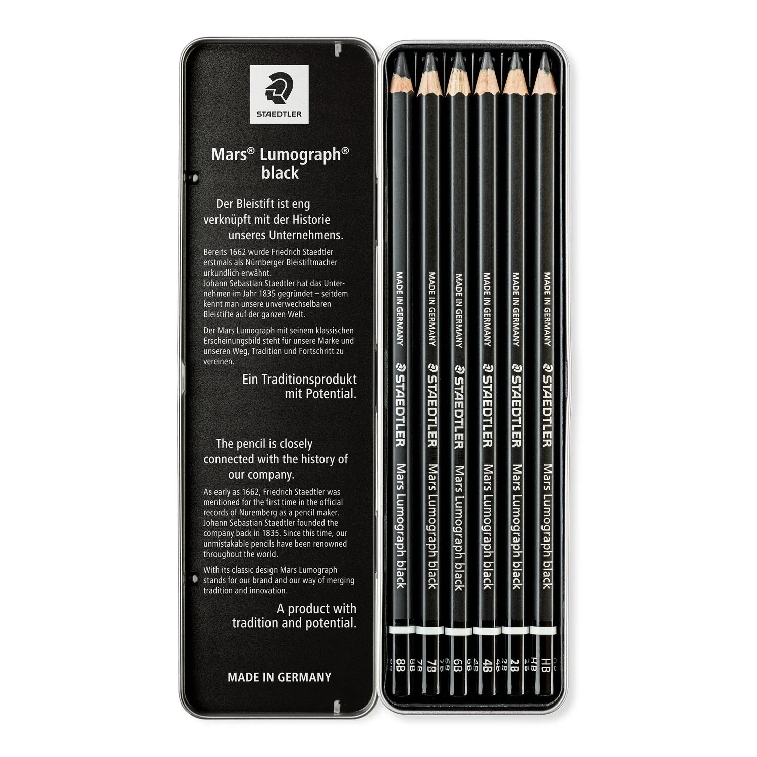 Staedtler Mars Lumograph Black Artists Pencils Set Of 6 - Image 2