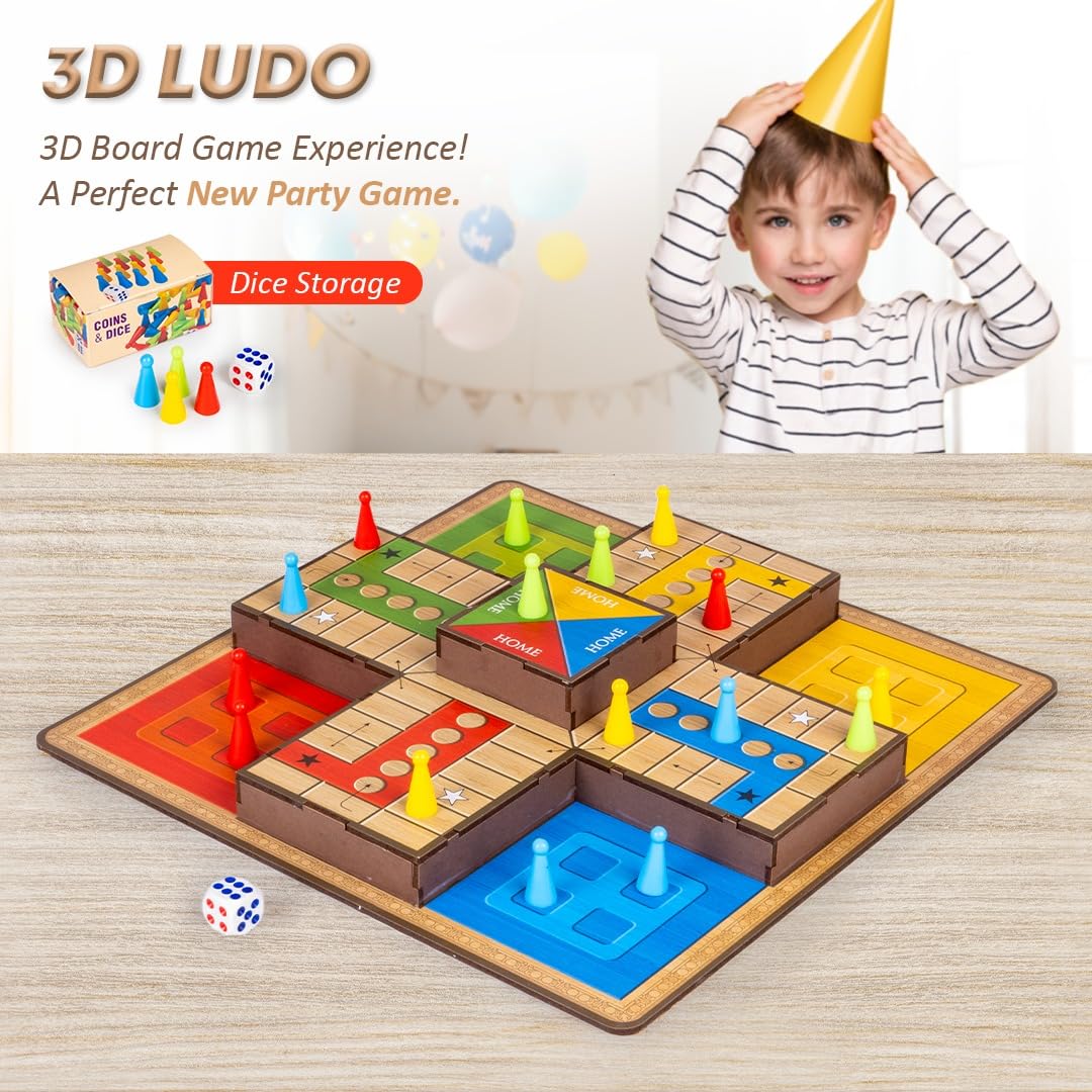 Toysbox 3D Ludo MDF Wooden Board Game Toy Play Family Fun with for Kids and Adults - Image 5